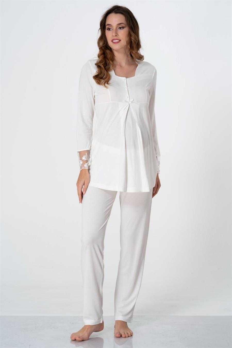 Effortt 9042 Ekru Hamile Lohusa Pijama Takımı
