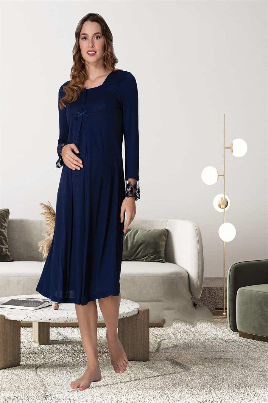 Effortt 9043 Lacivert Hamile Lohusa Gecelik