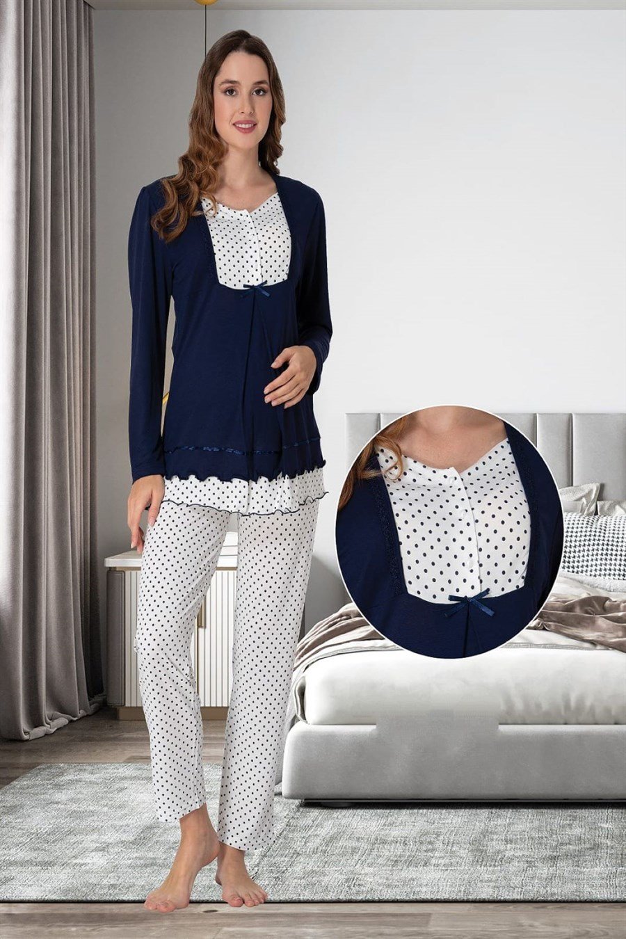 Effortt 9052 Lacivert Hamile Lohusa Pijama Takımı