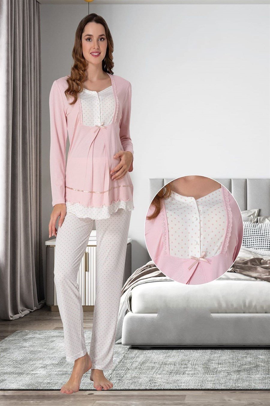 Effortt 9052 Pembe Hamile Lohusa Pijama Takımı