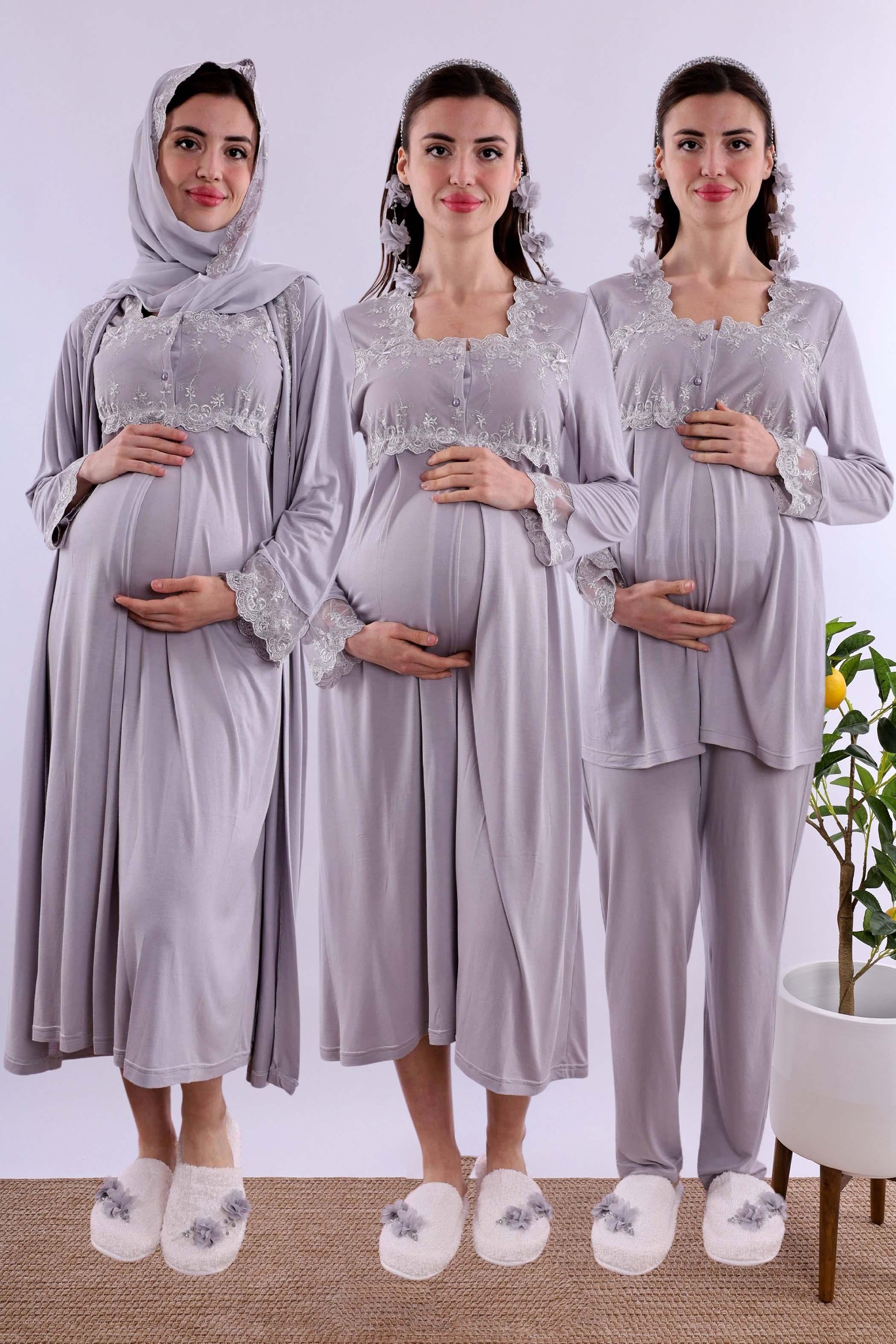 Effortt Gri Tesettürlü Hamile Lohusa Set BYL2T24052