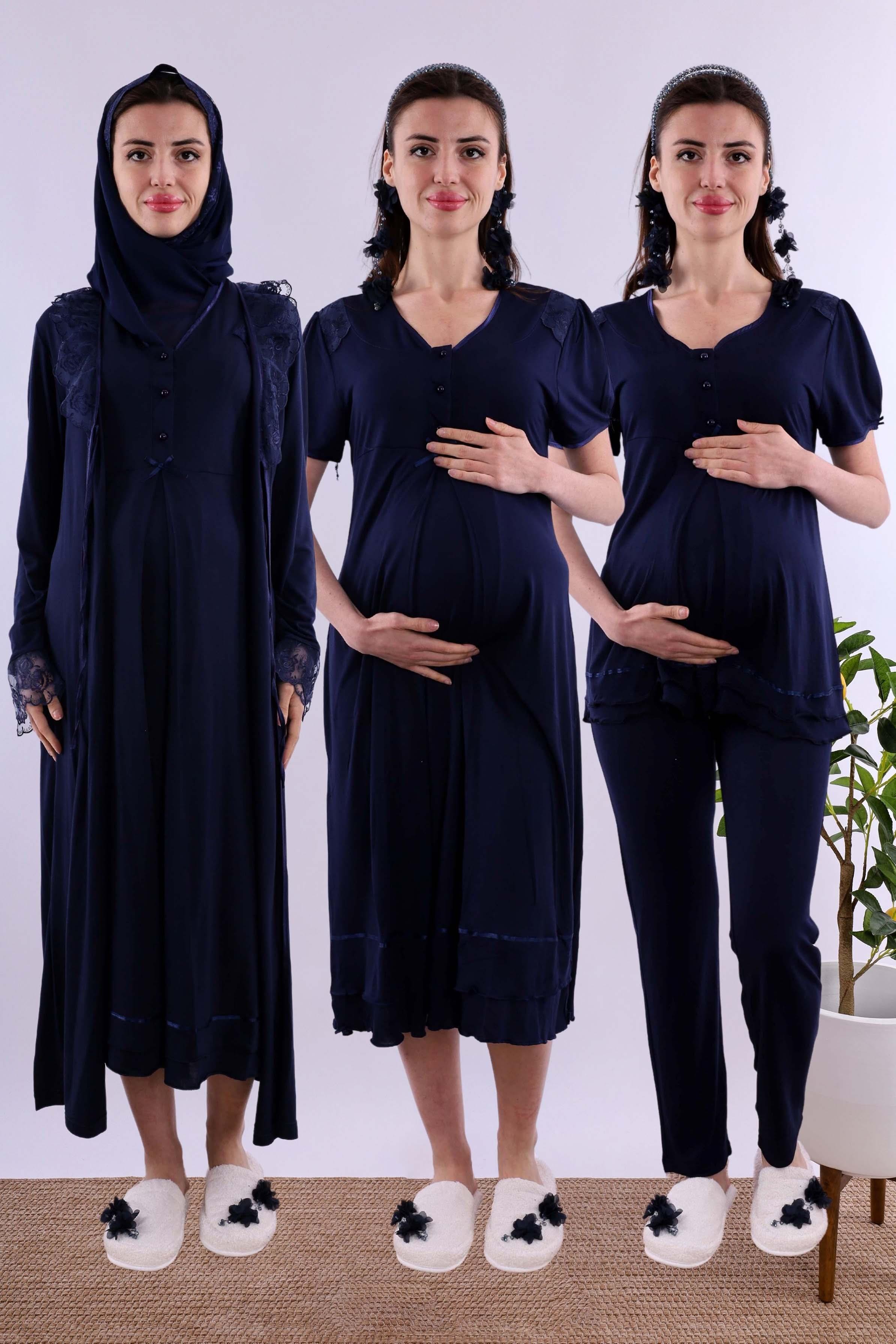 Effortt Lacivert Tesettürlü Hamile Lohusa Set BYL2T80262