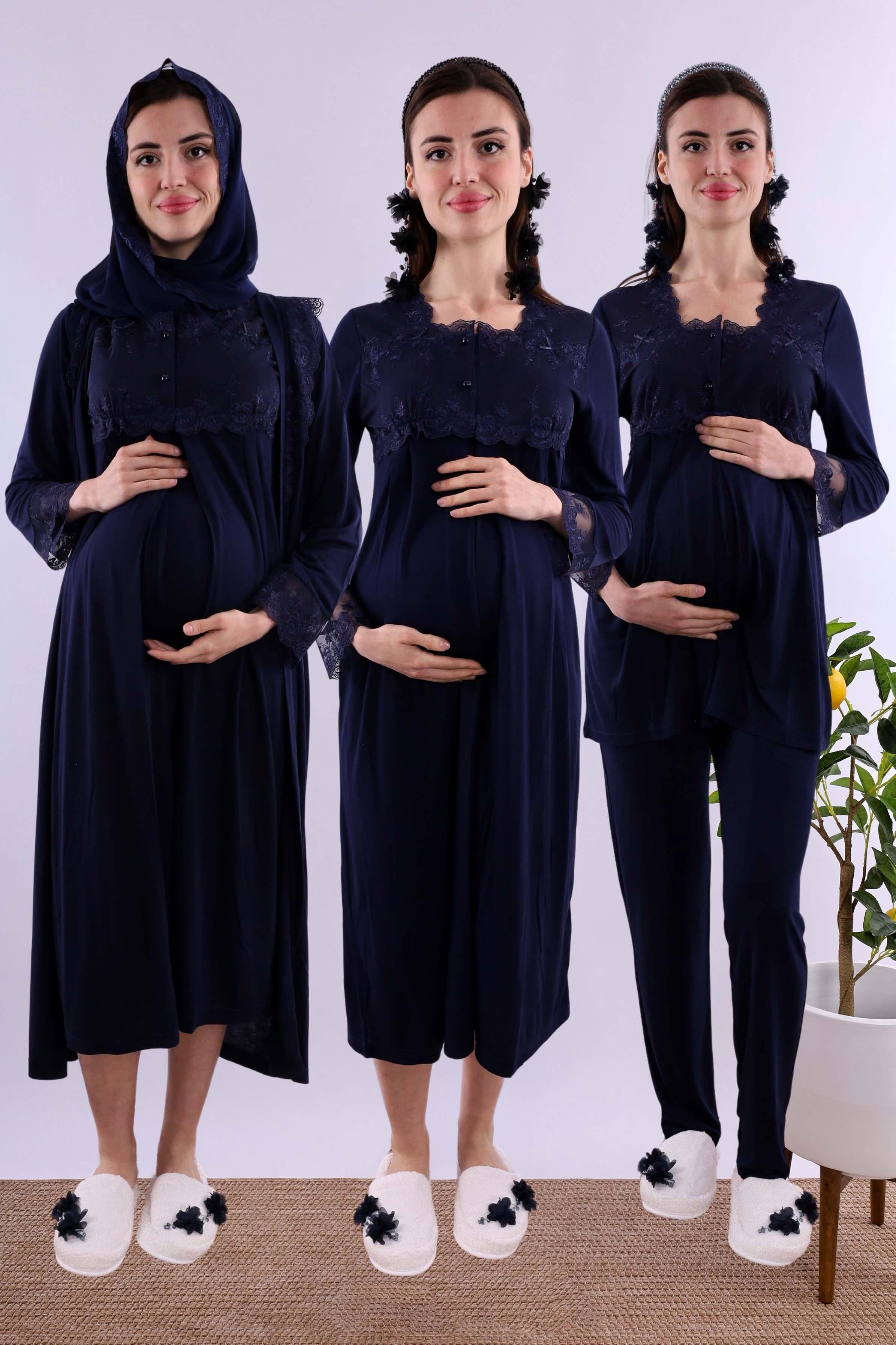 Effortt Lacivert Tesettürlü Hamile Lohusa Set BYL2T24052
