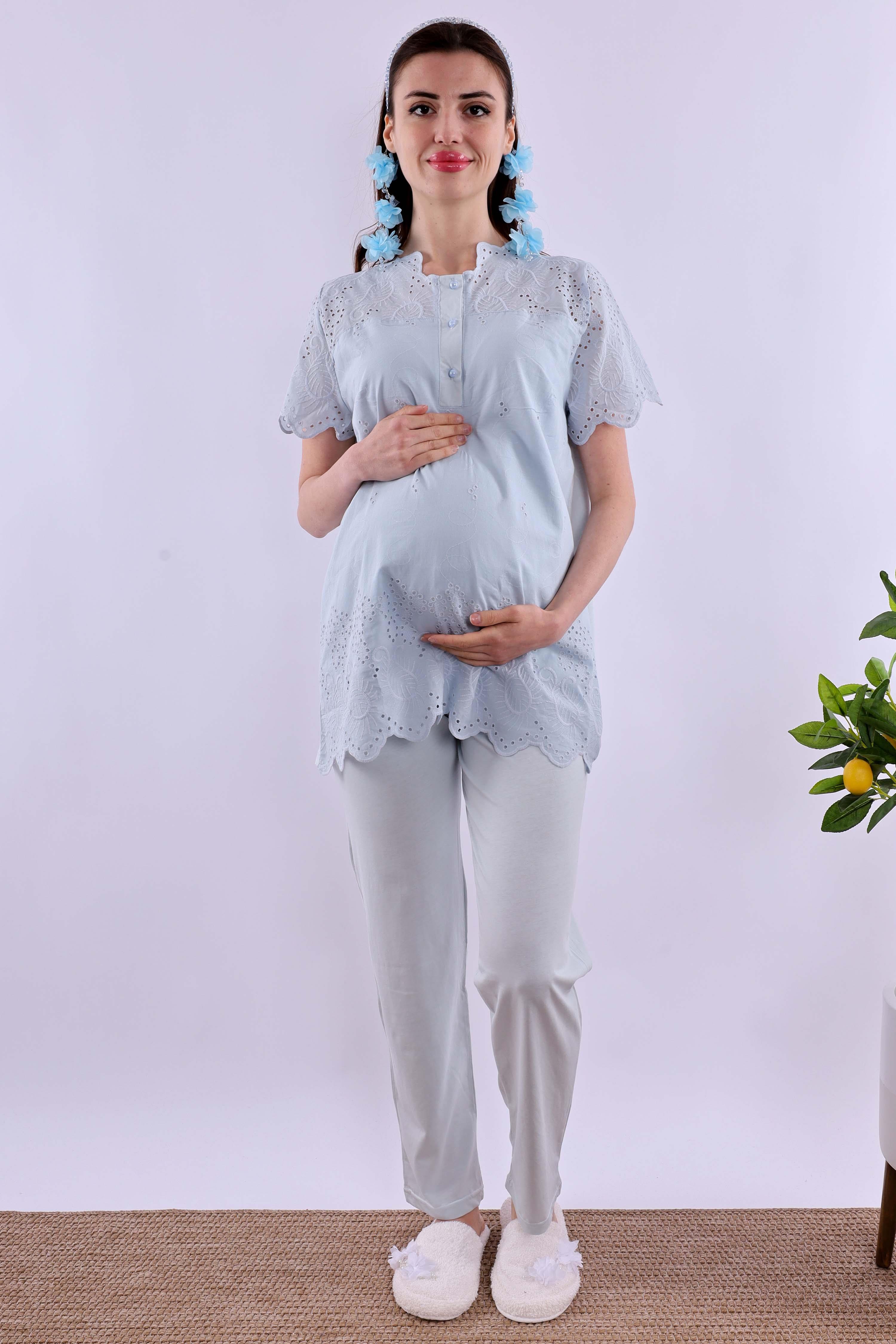 Effortt Mavi Fistolu Hamile Lohusa Pijama Takımı BYL290222