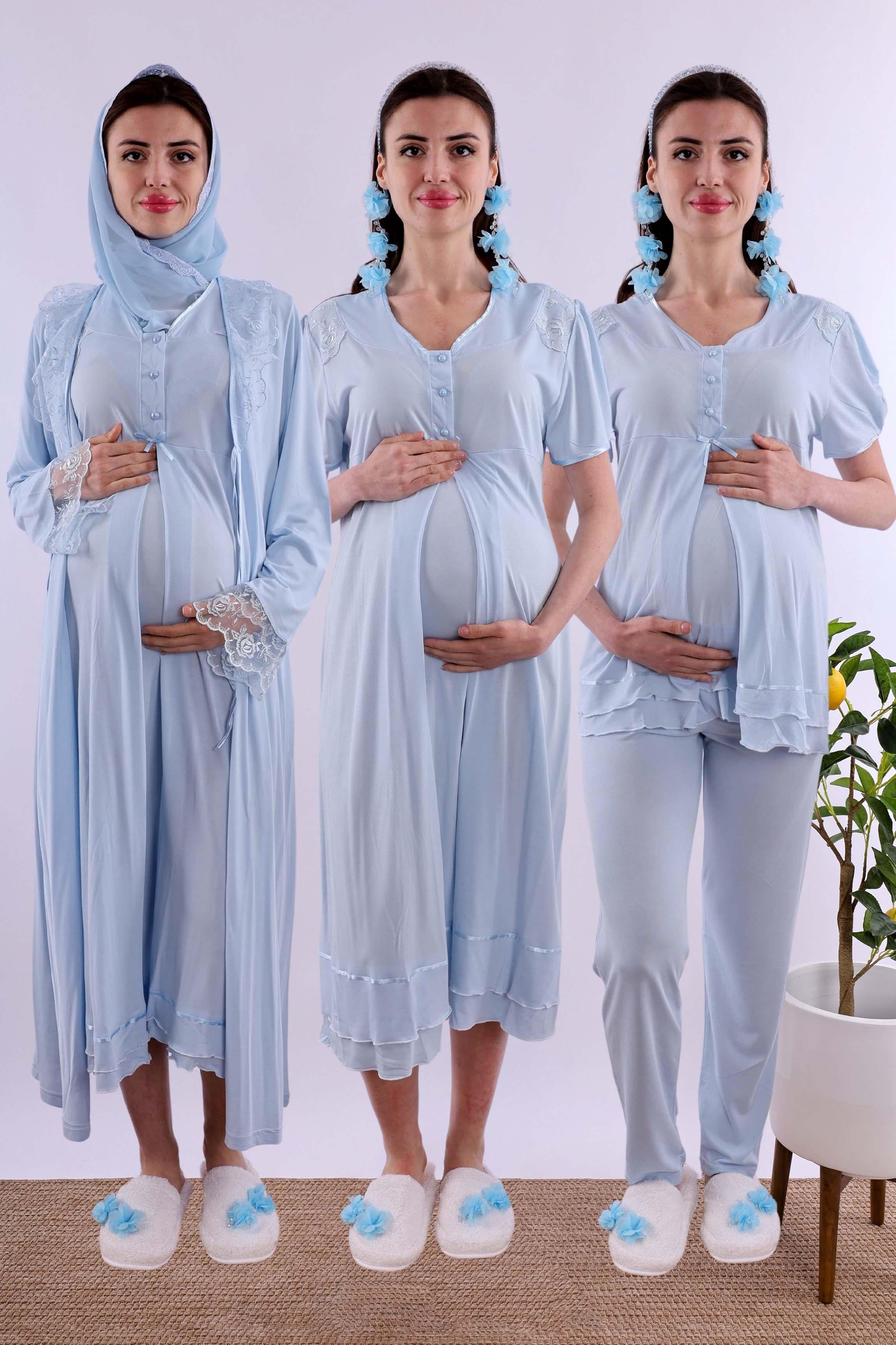 Effortt Mavi Tesettürlü Hamile Lohusa Set BYL2T80262