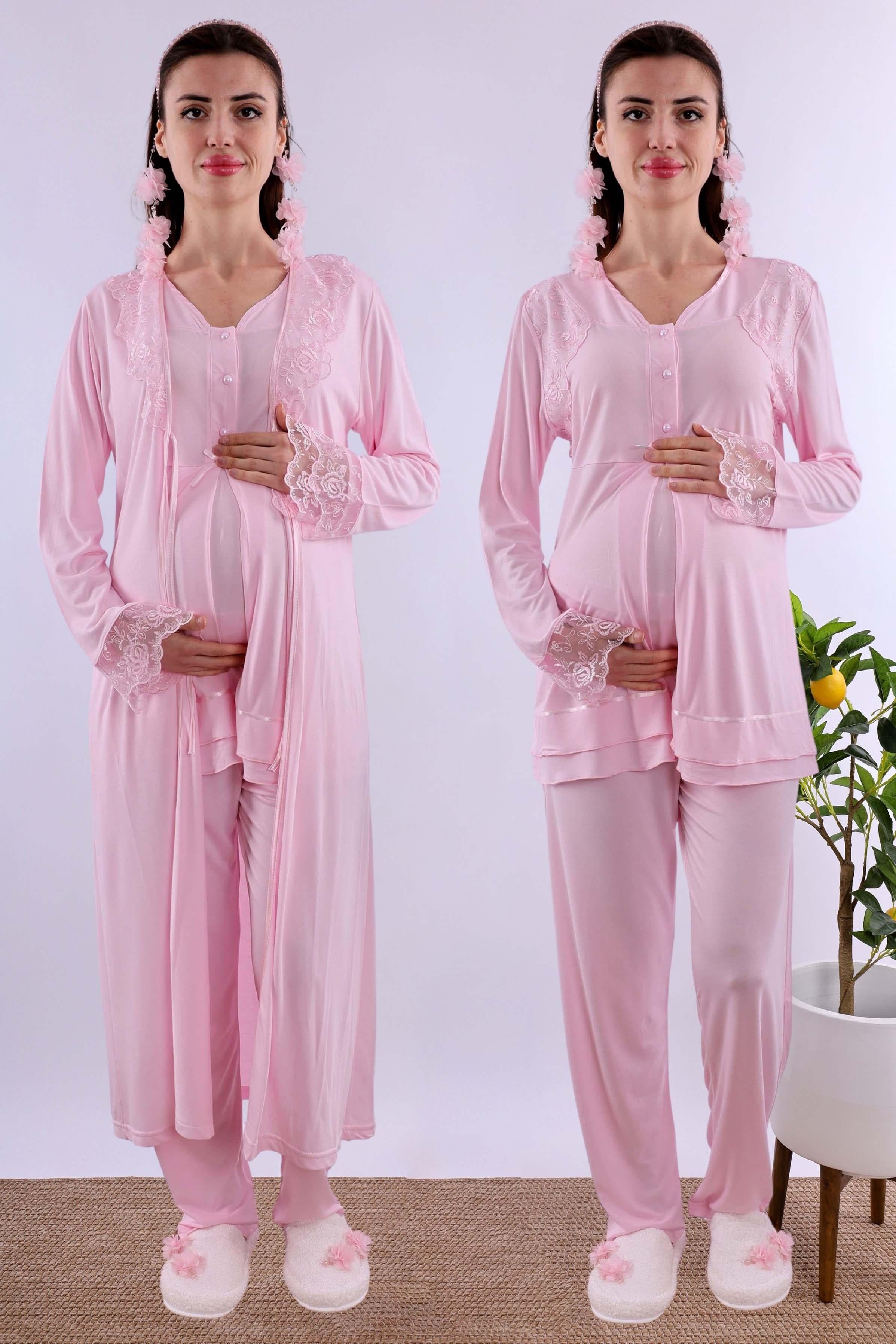 Effortt Pembe Sabahlıklı Hamile Lohusa Pijama Takımı BYL224242