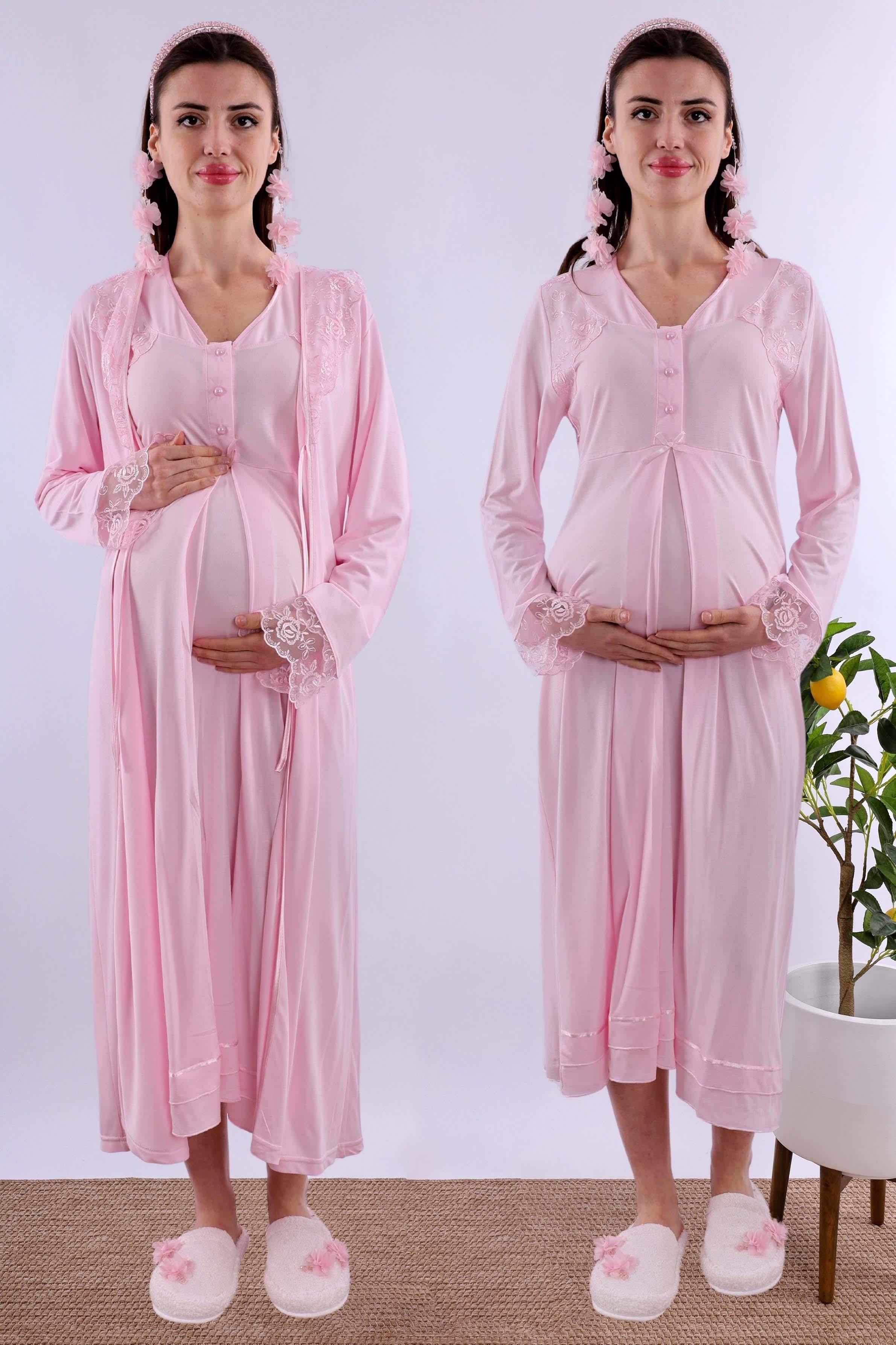 Effortt Pembe Sabahlıklı Hamile Lohusa Gecelik Takım BYL224252