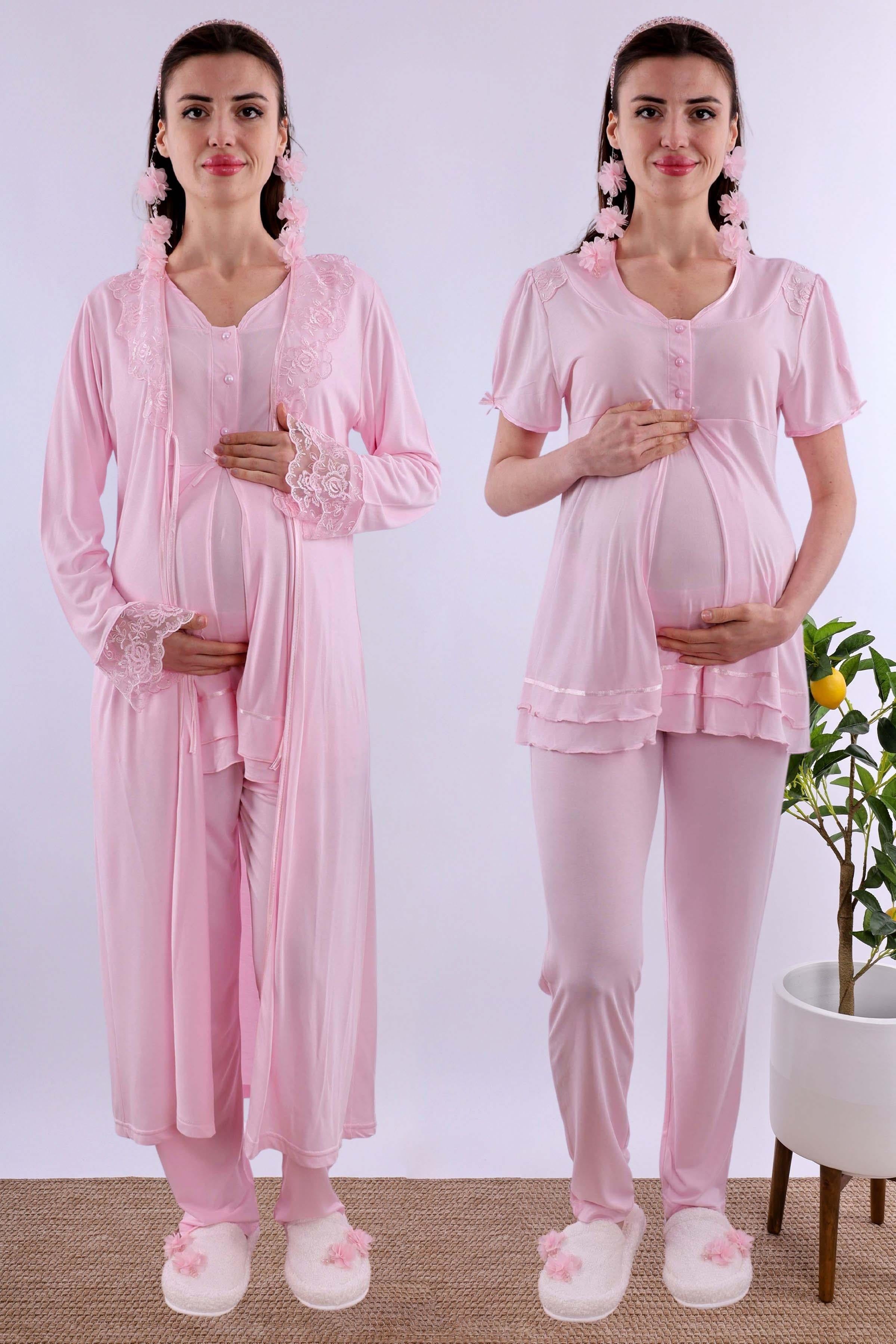 Effortt Pembe Sabahlıklı Hamile Lohusa Pijama Takımı BYL280242