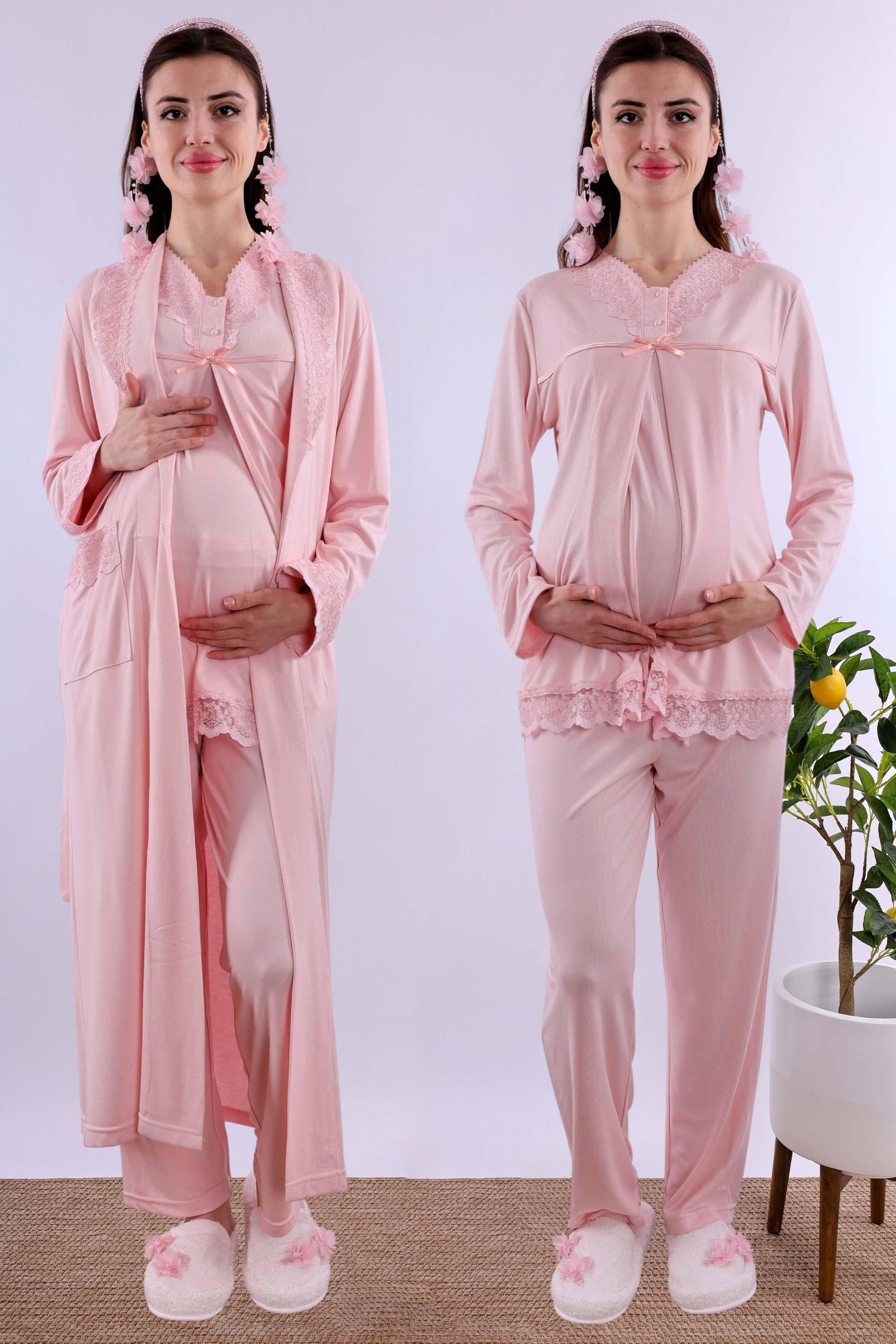 Effortt Pembe Sabahlıklı Hamile Lohusa Pijama Takımı BYL240342