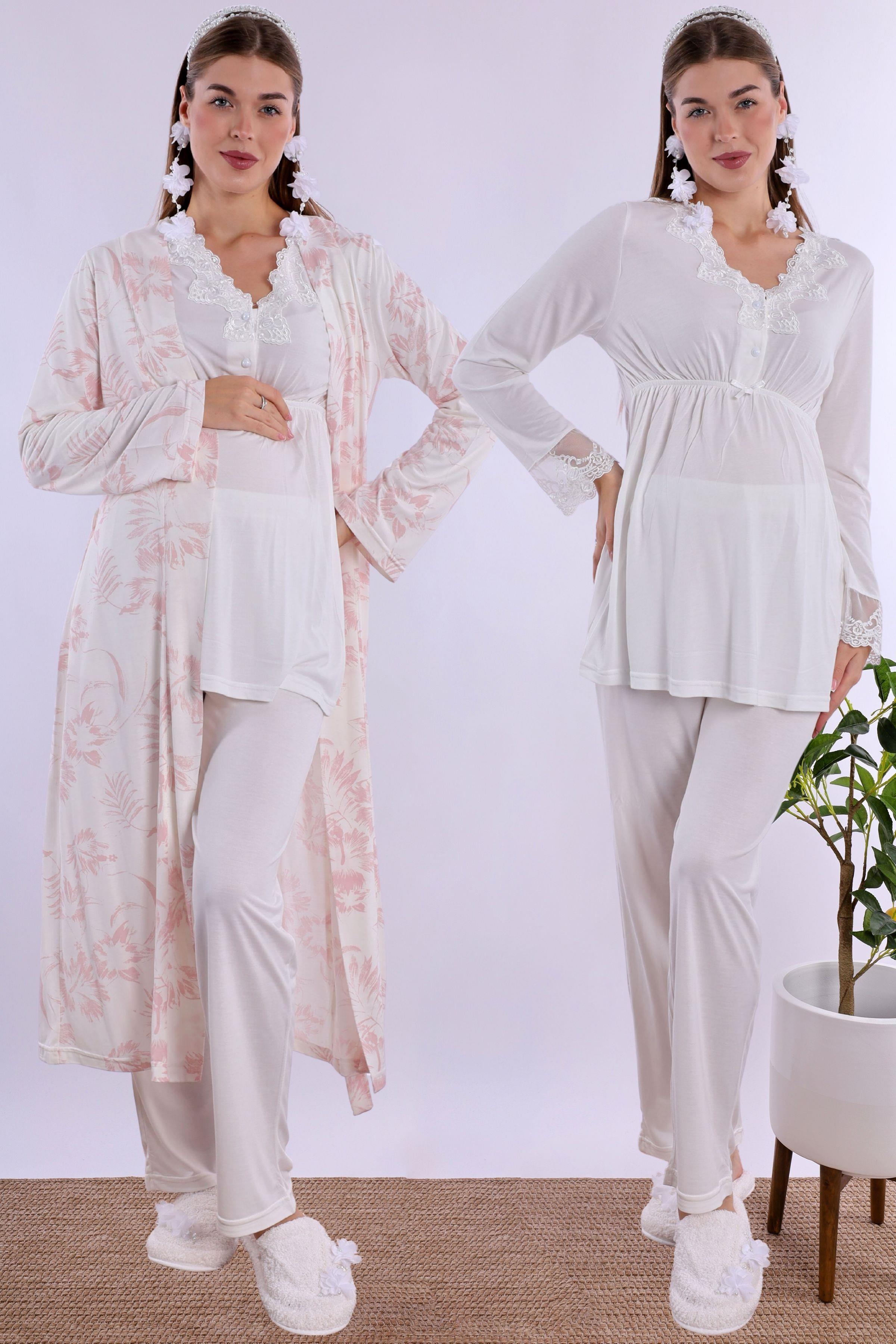 Effortt Pudra/Ekru Sabahlıklı Hamile Lohusa Pijama Takımı 280942