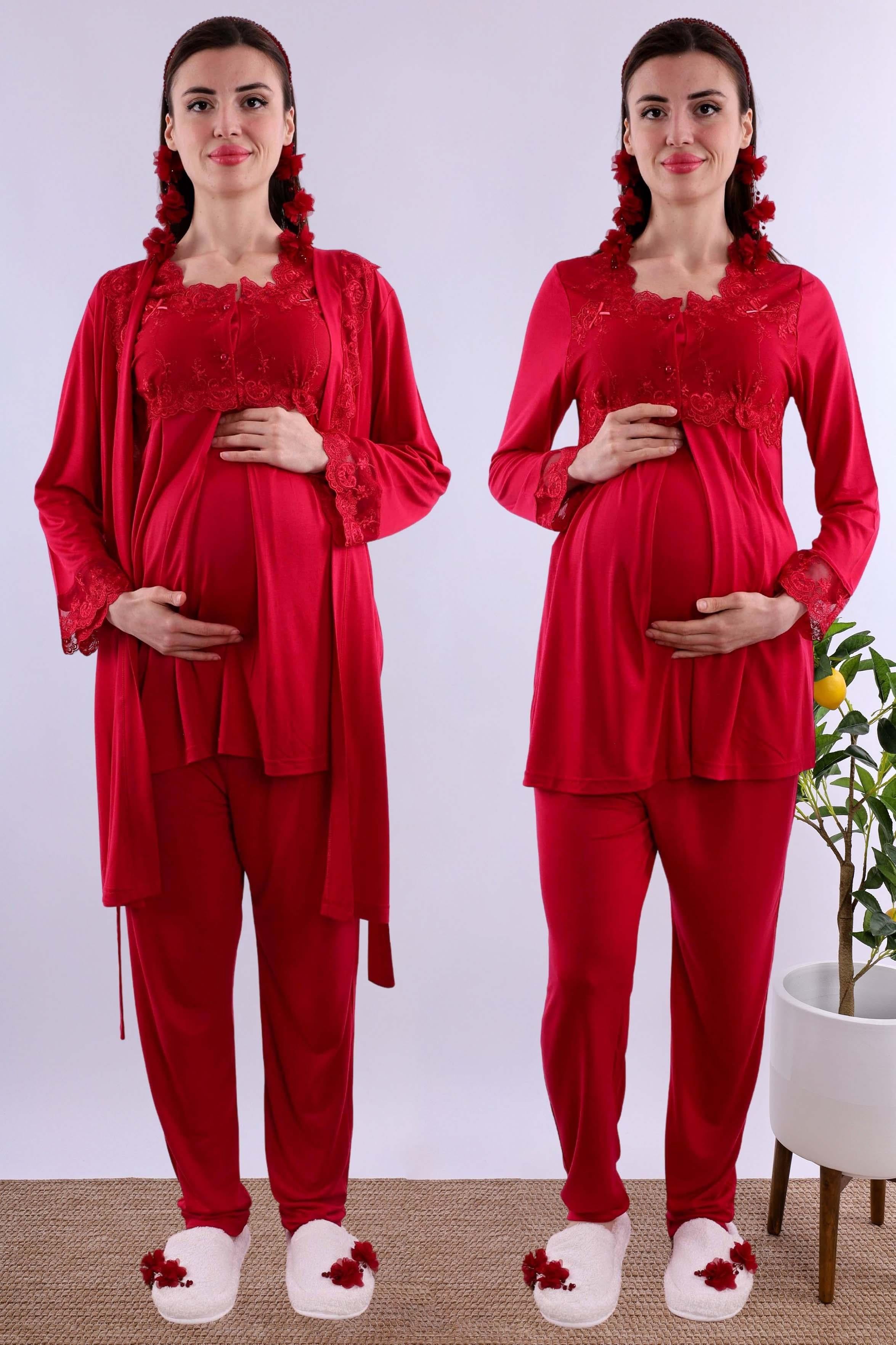 Effortt Vişne Sabahlıklı Hamile Lohusa Pijama Takımı BYL224012