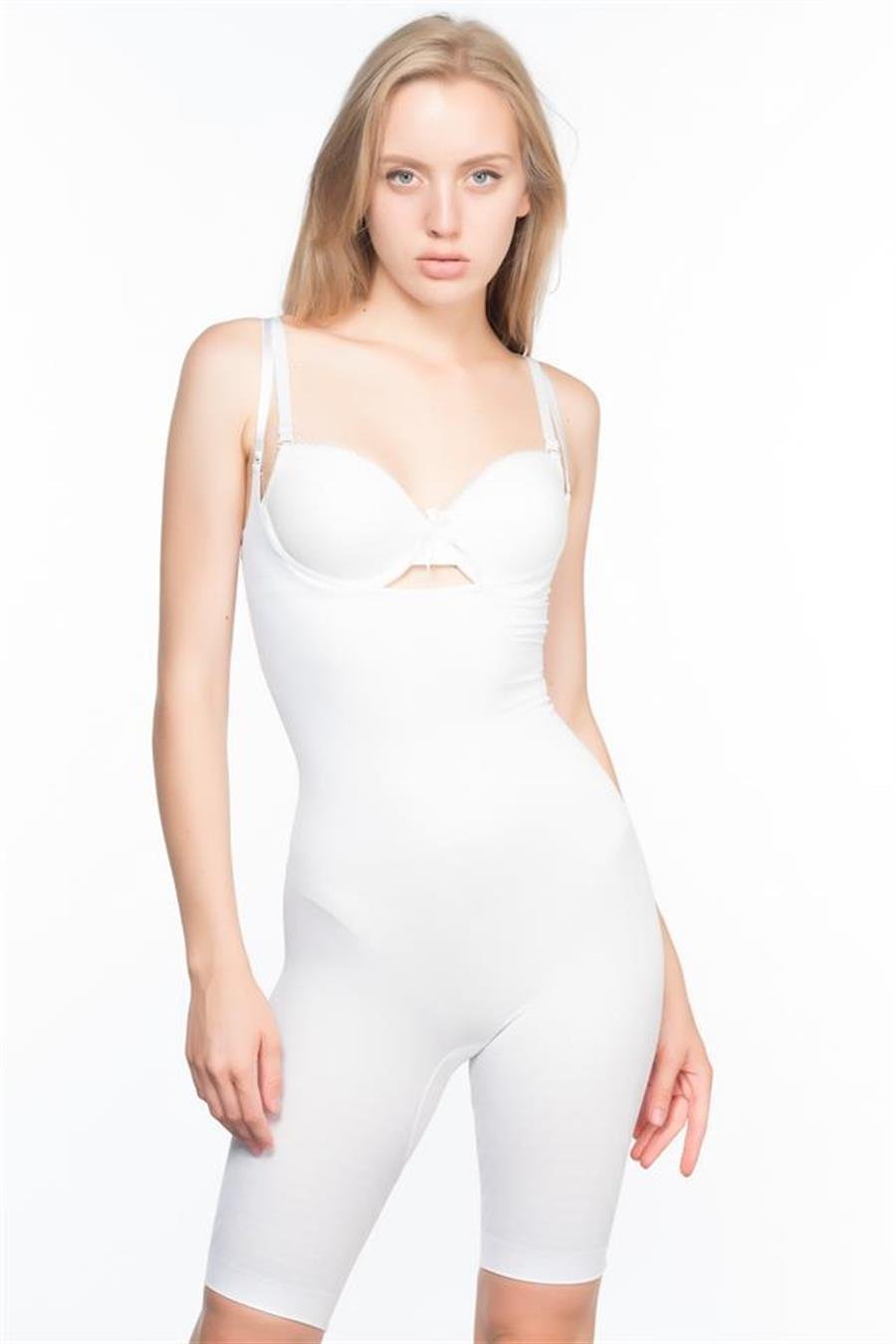 Emay 2013 Beyaz Göğsü Açık Paçalı Boy Korse