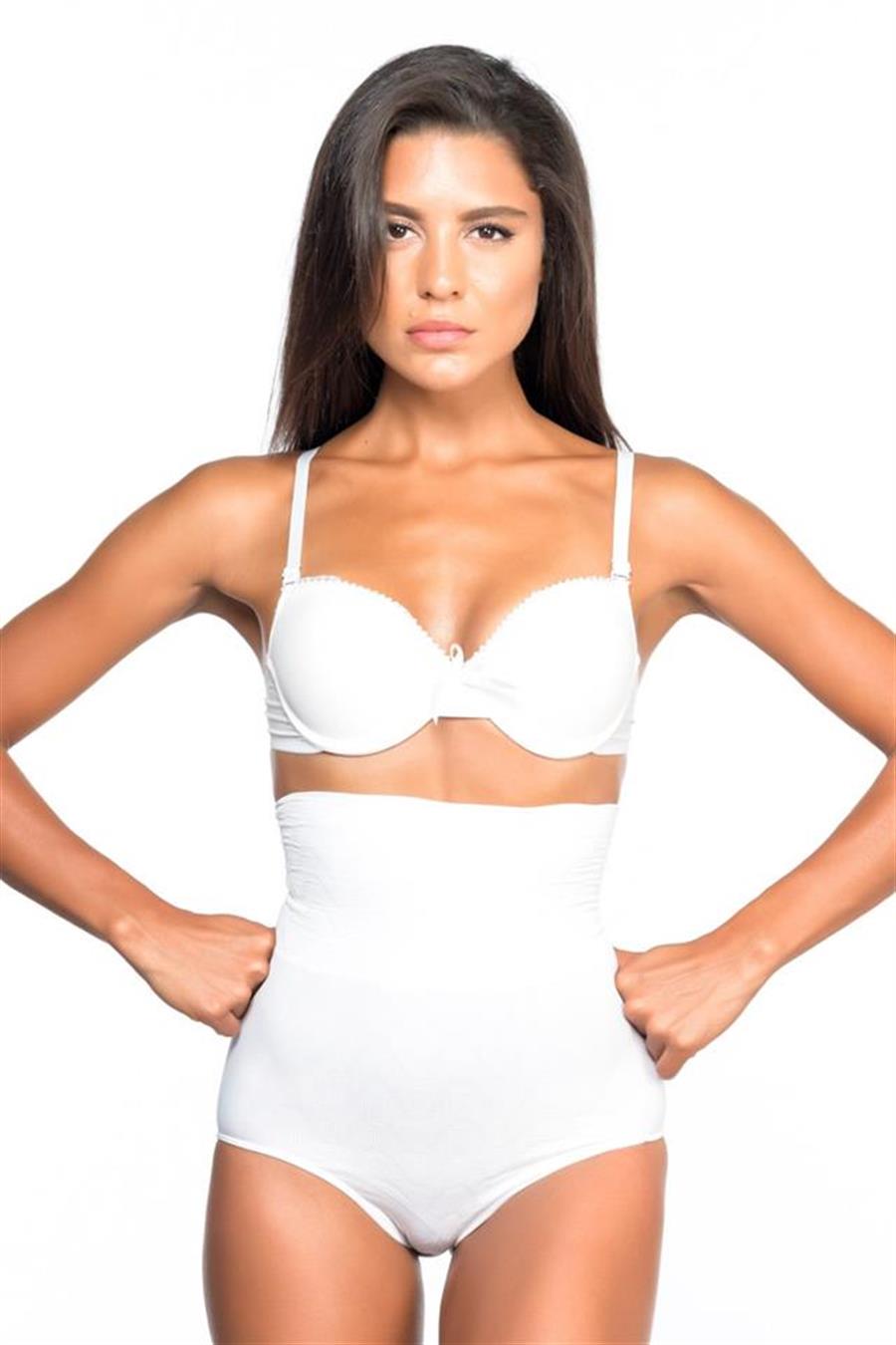Emay 2079 Beyaz Yüksek Bel Desenli Double Slip Korse