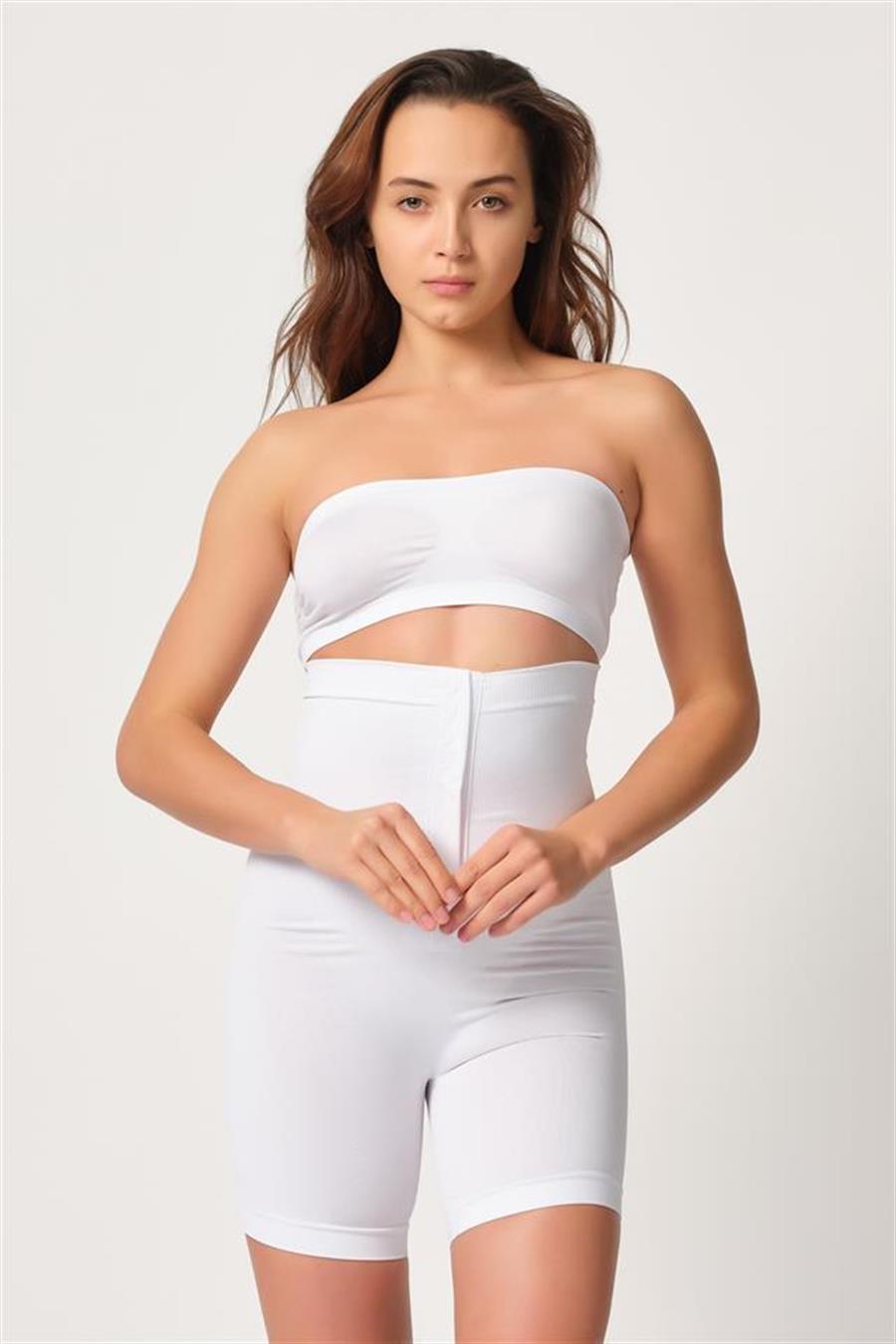 Emay 2087 Beyaz Önden Agraflı Paçalı Korse