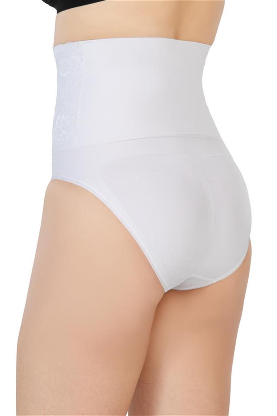 Emay 2090 Beyaz Önü Dantelli Yüksel Bel Slip Korse
