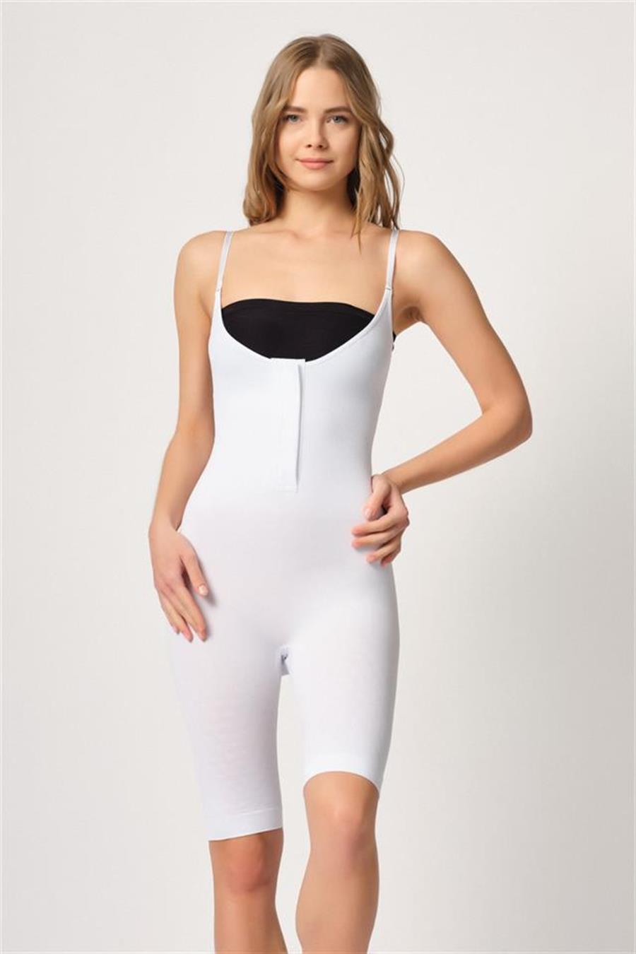 Emay 2093 Beyaz Ön Agraflı Göğsü Açık Paçalı Boy Korse