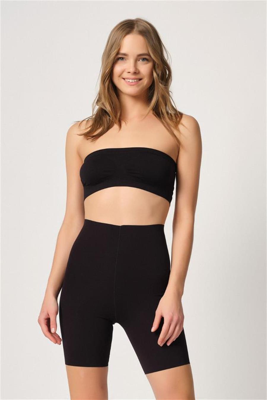 Emay 2707 Siyah Lazer Yüksek Bel Paçalı Korse