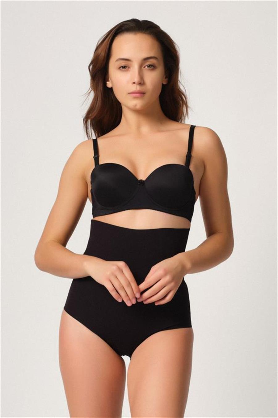 Emay 2708 Siyah Lazer Yüksek Bel Slip Korse