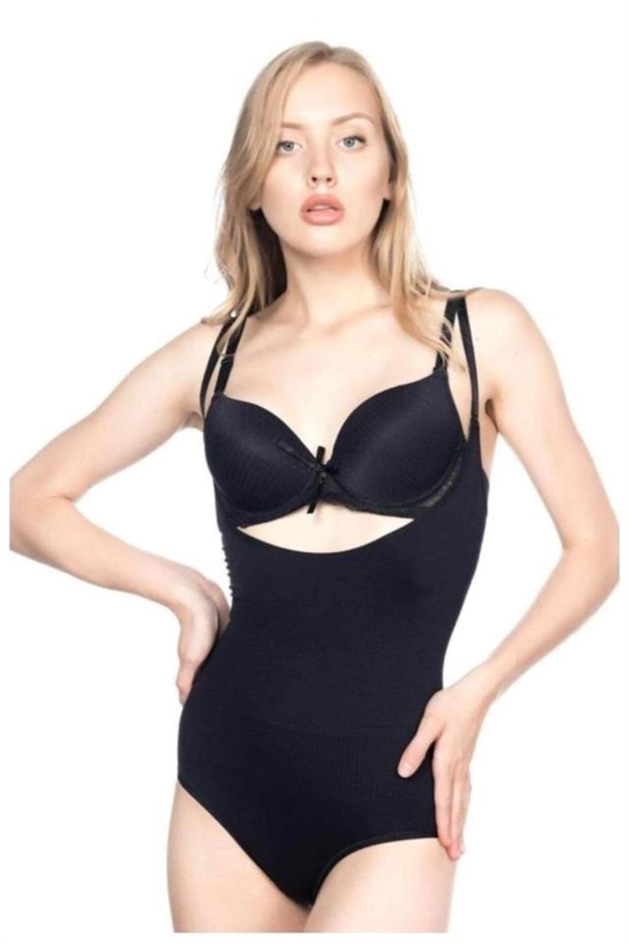 Emay 2811 Siyah Göğsü Açık Slip Boy Lazer Korse