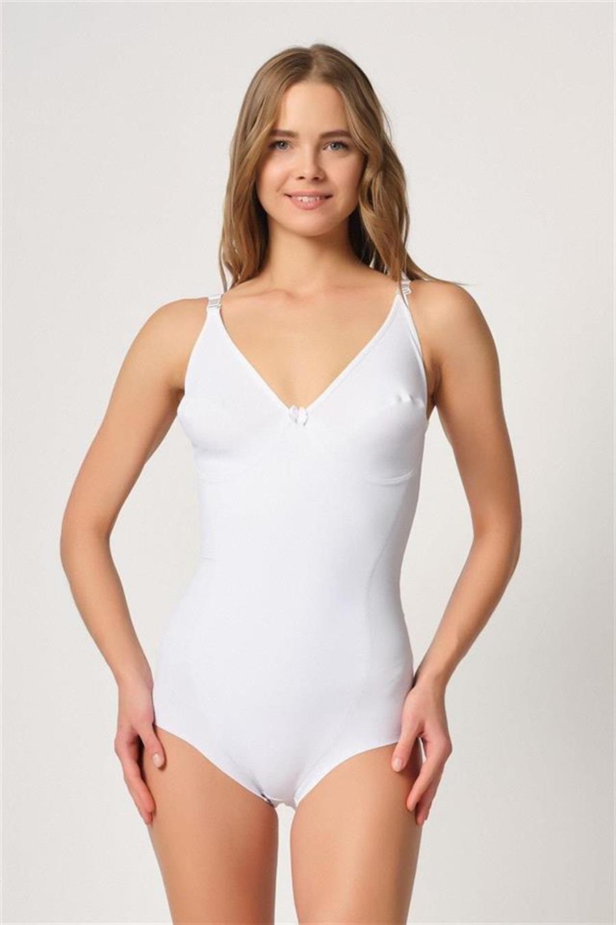 Emay 2821 Beyaz Balenli Double Boy Slip Lazer Korse