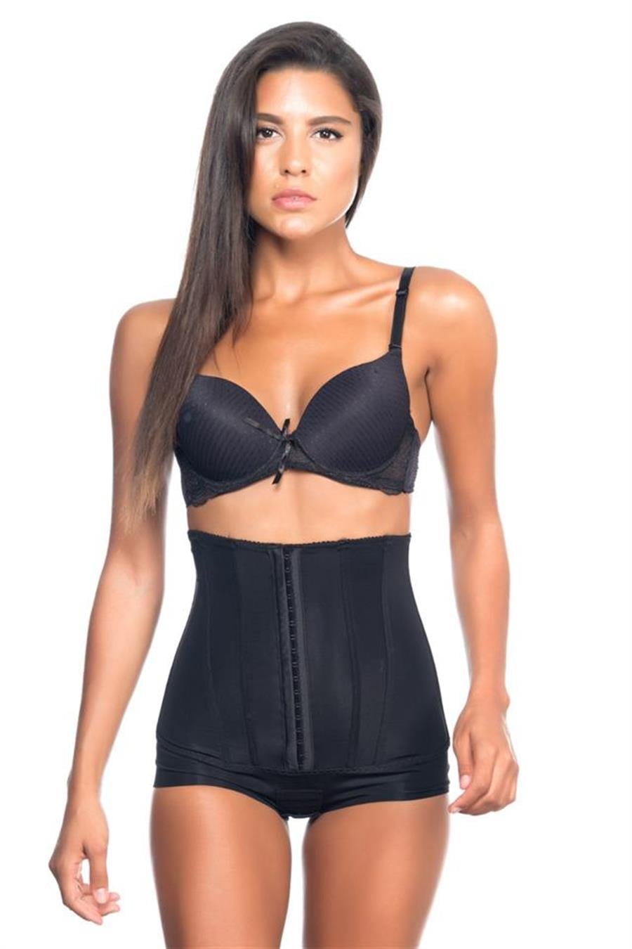 Emay 2824 Siyah Yüksek Bel Balen Desteklı Agraflı Slip Lazer Korse