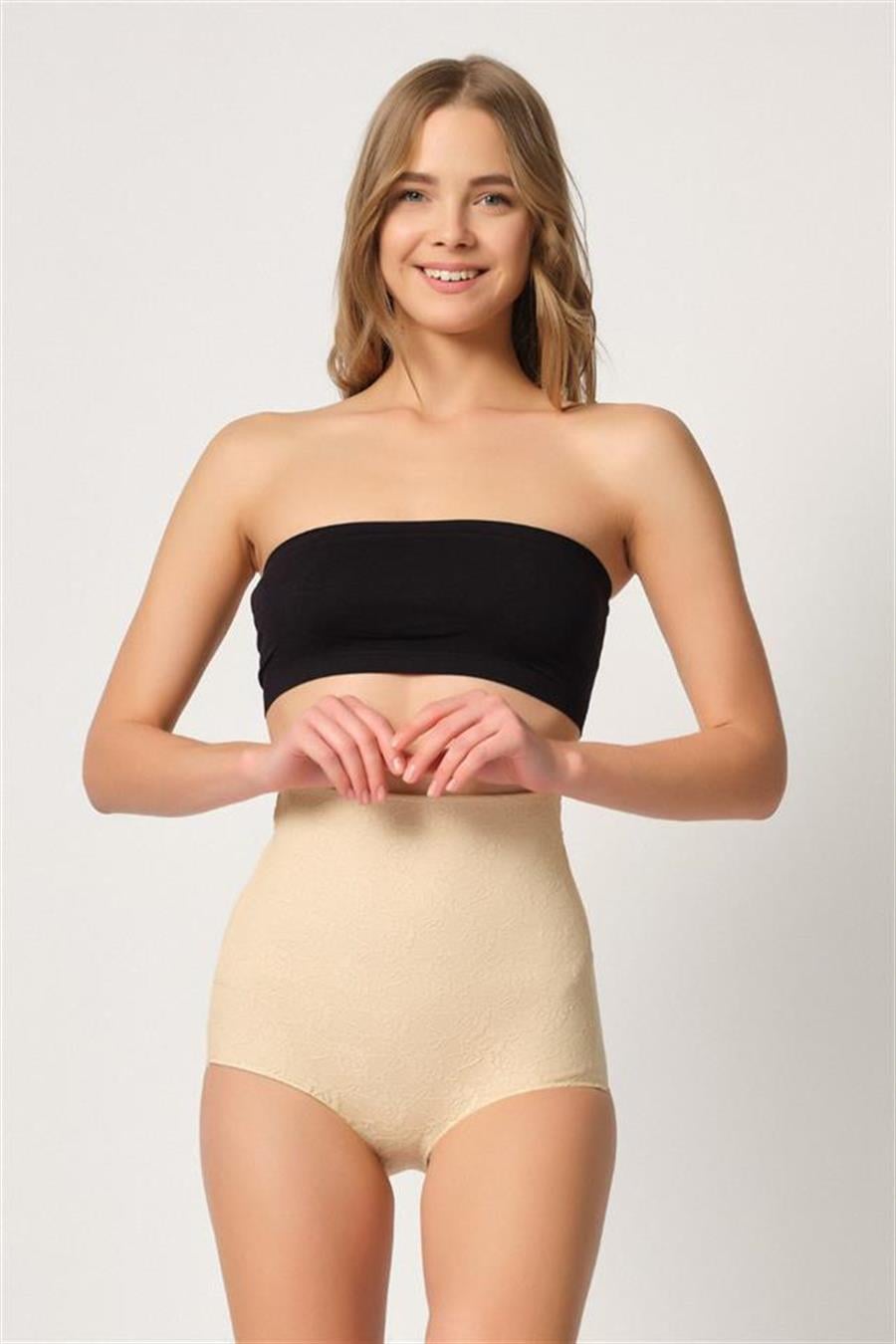 Emay 2842 Ten Yüksek Bel Dantellı Slip Lazer Korse