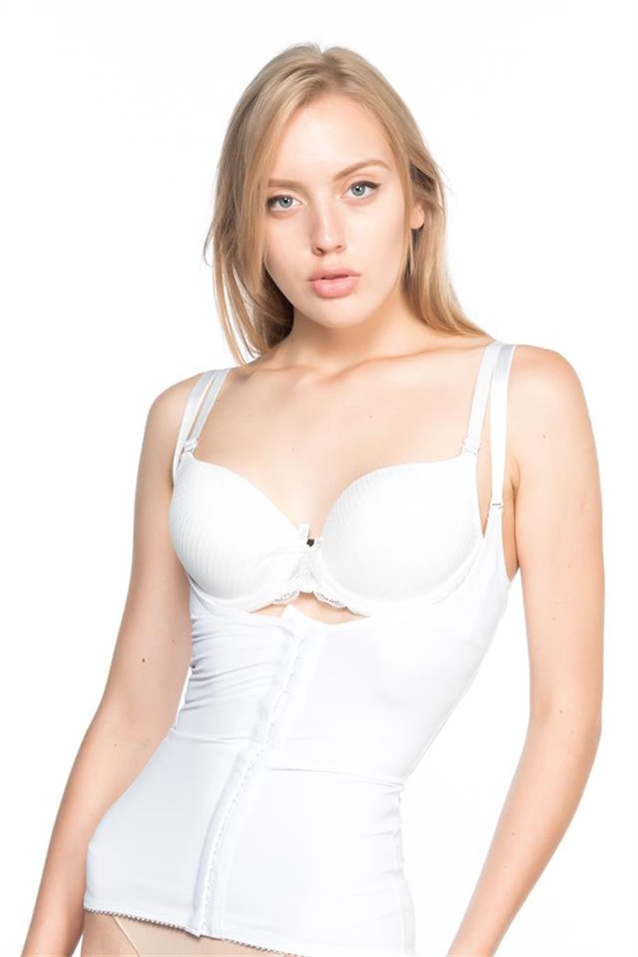 Emay 2875 Beyaz Göğsü Açık Agraflı Atlet Lazer Korse