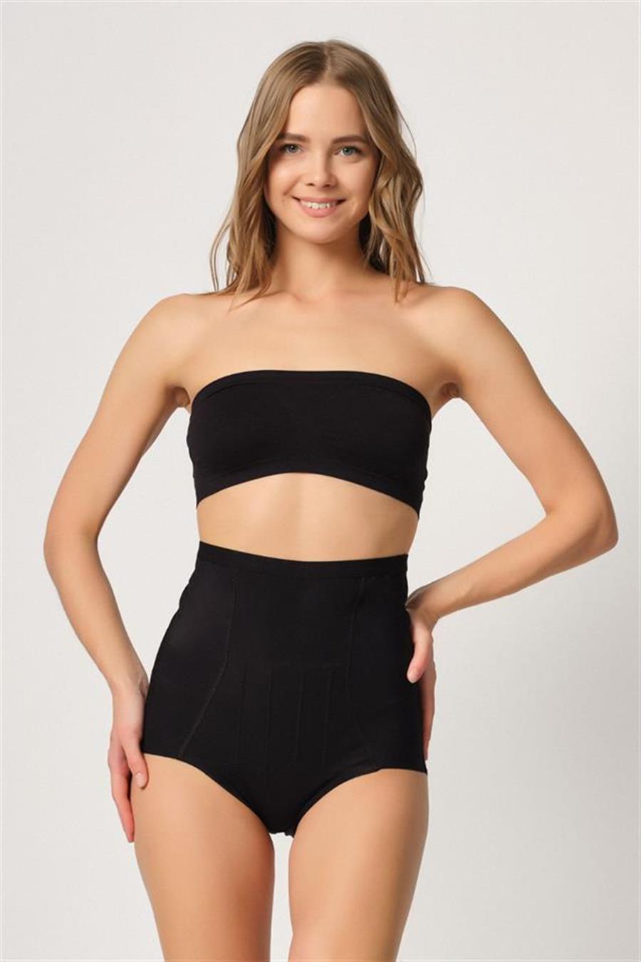 Emay 2931 Siyah Karın Balen Destekli Slip Lazer Korse