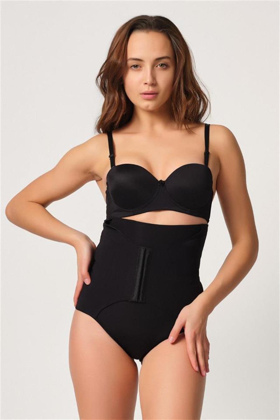 Emay 2932 Siyah Double Karın Agraf Desteklı Slip Lazer Korse