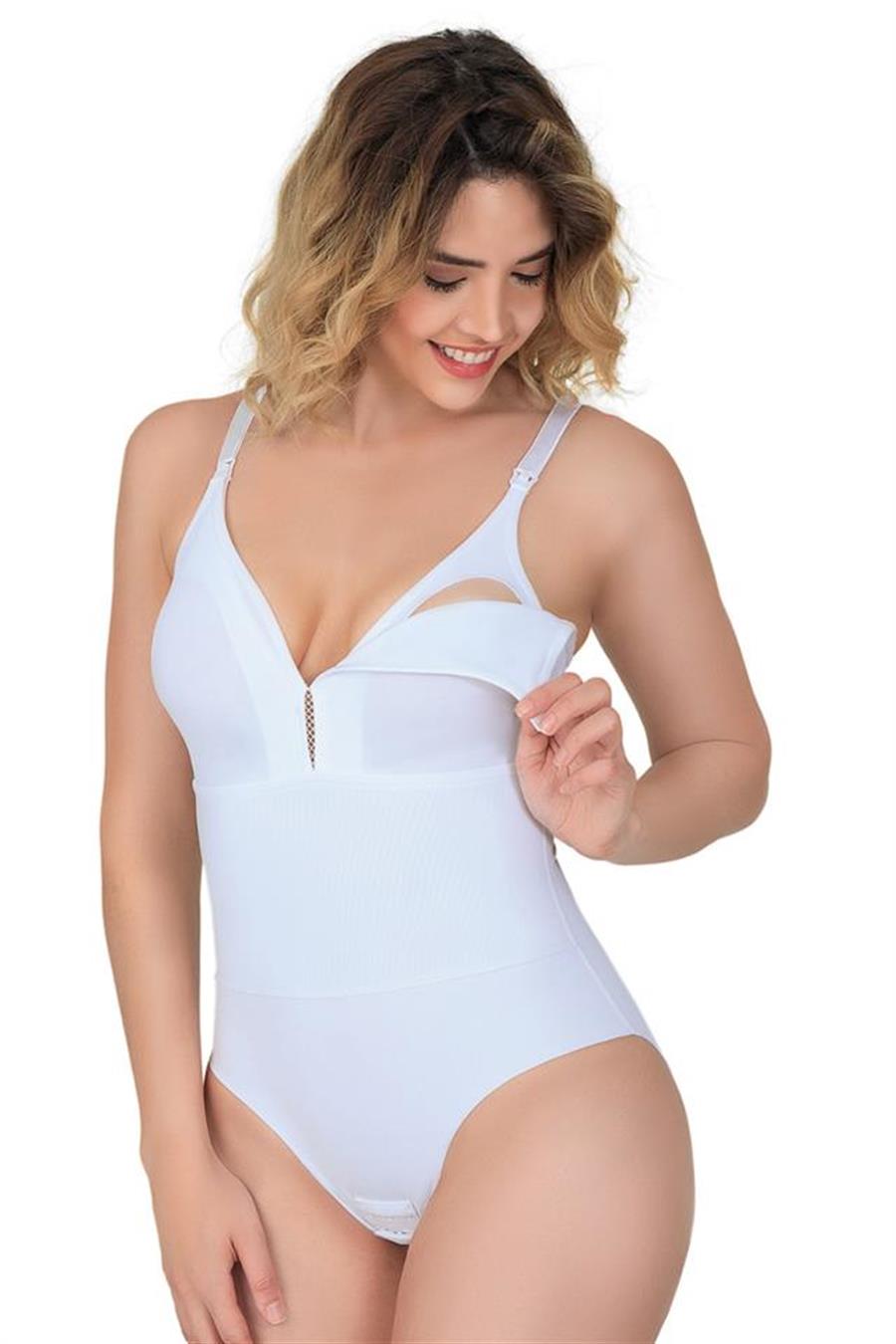 Emay 2944 Beyaz Sırt Balenli Emzirme Slip Boy Lazer Korse