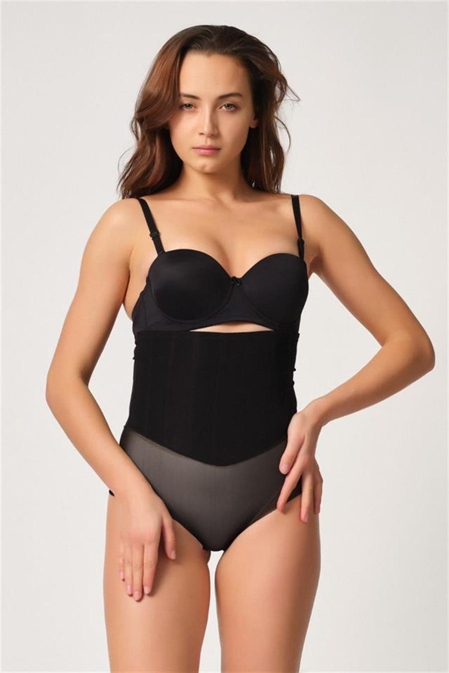 Emay 2945 Siyah Tül Karyokalı Slip Lazer Korse