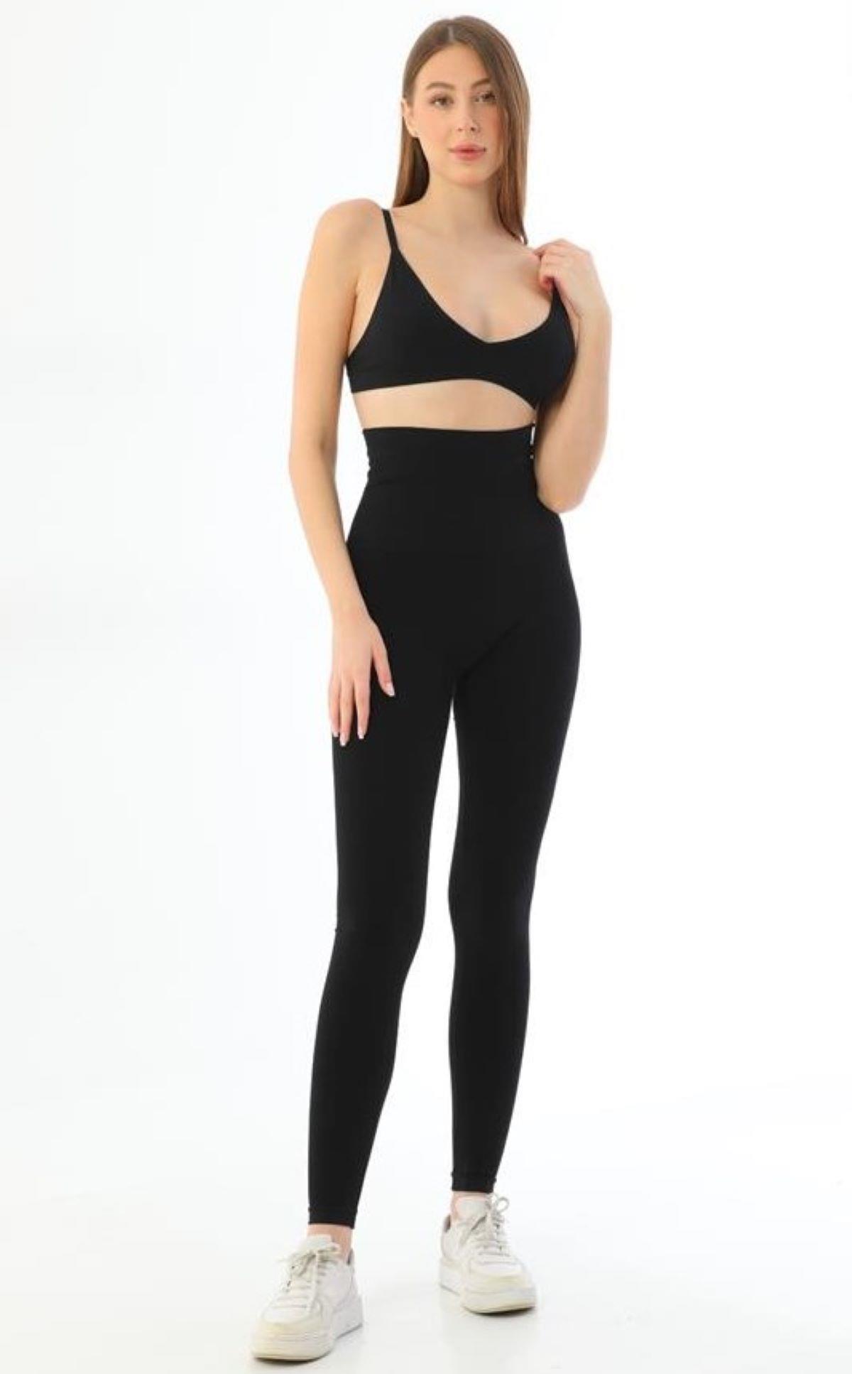 Emay 3904 Siyah Göğüs Altı Yüksek Bel Toparlayıcı Tayt