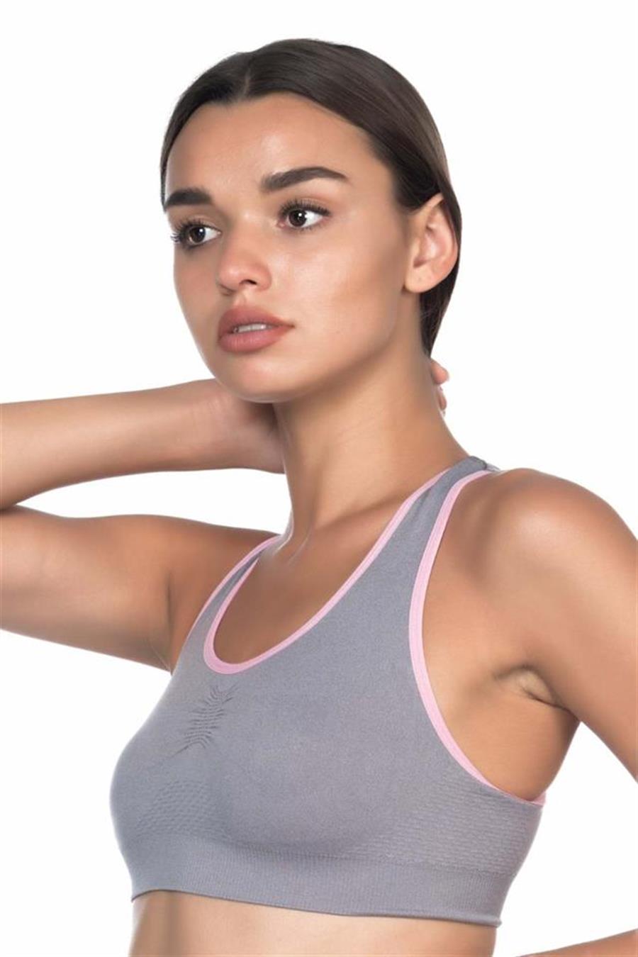 Emay 4024 Gri Pembe Sporcu Büstiyer Sütyen