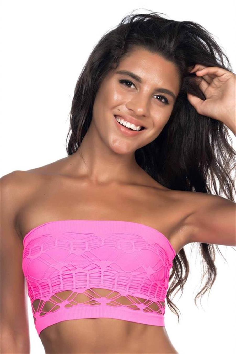 Emay 4050 Fuşya Double Örgü Straplez Korse