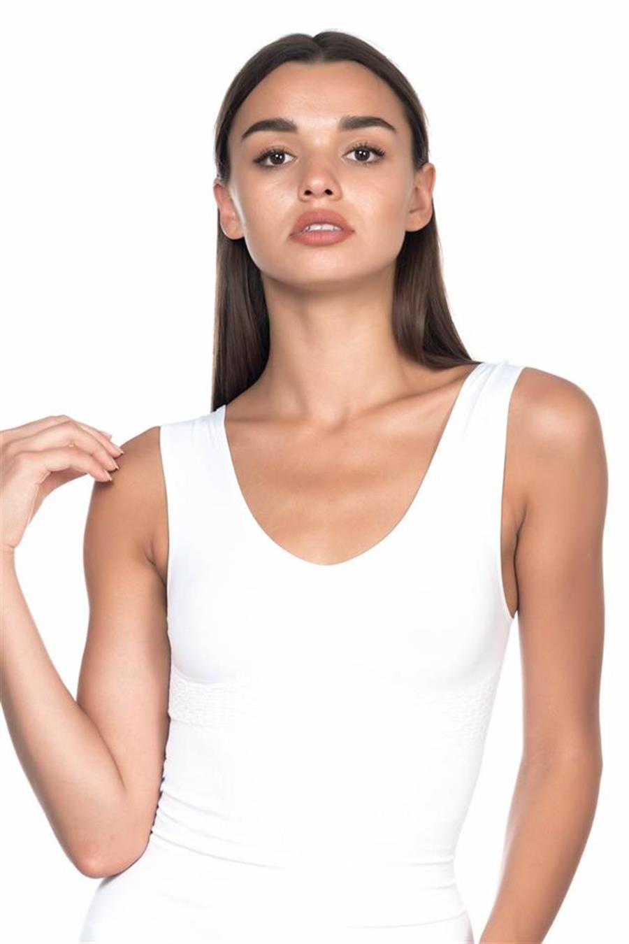 Emay 5012 Beyaz Dikişsiz Korse Atlet