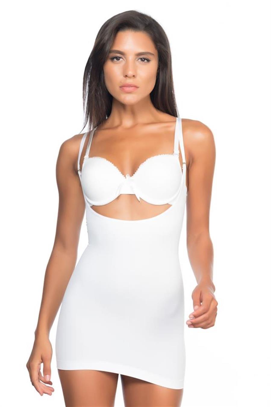 Emay 5043 Beyaz Göğsü Açık Masajlı Korse