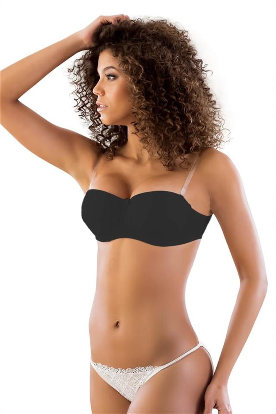 Emay 702 Siyah Şeffaf Askılı Push-Up Sütyen