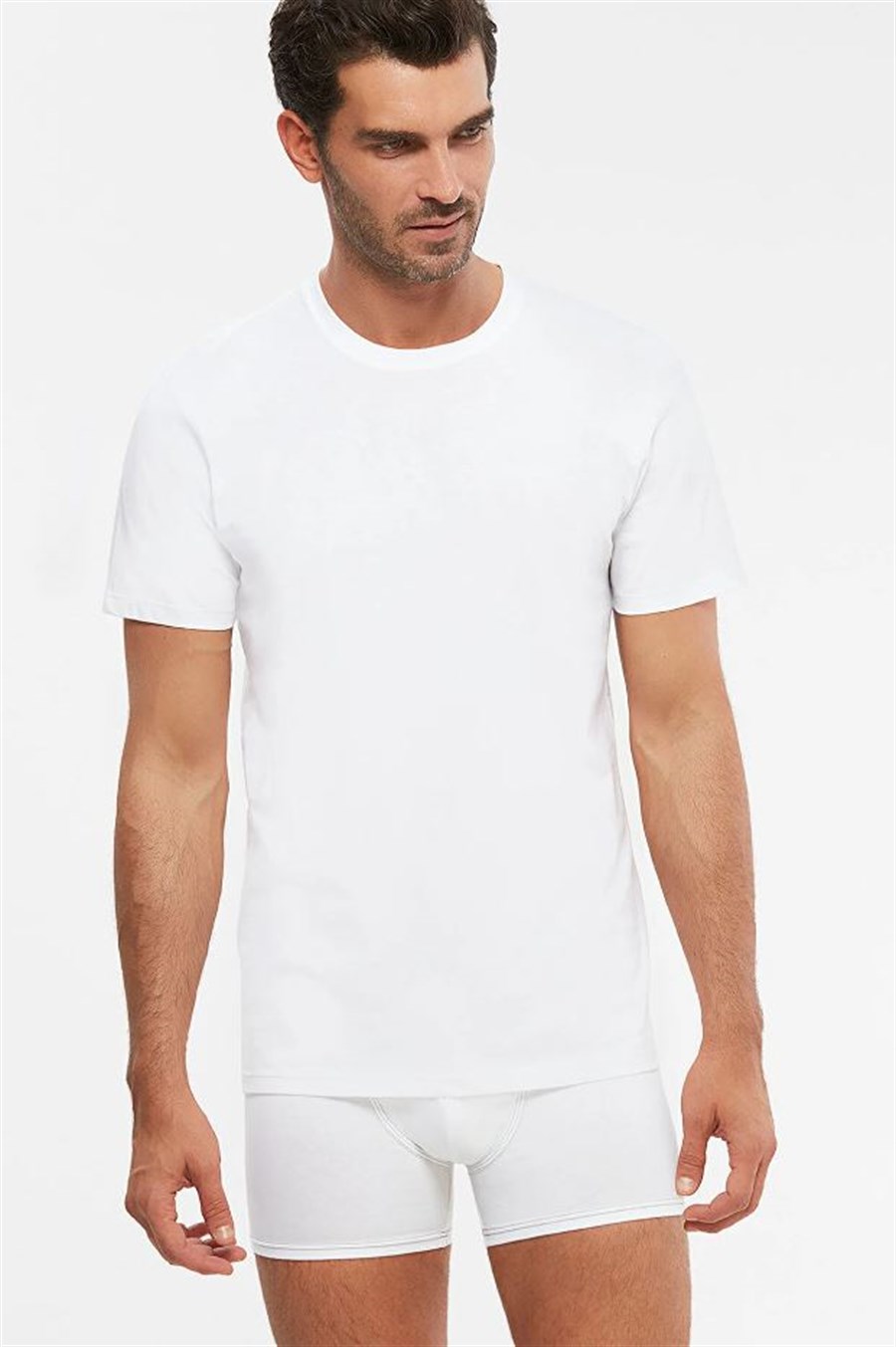 Kom Eduardo 2'li Beyaz Bisiklet Yaka Erkek Tshirt