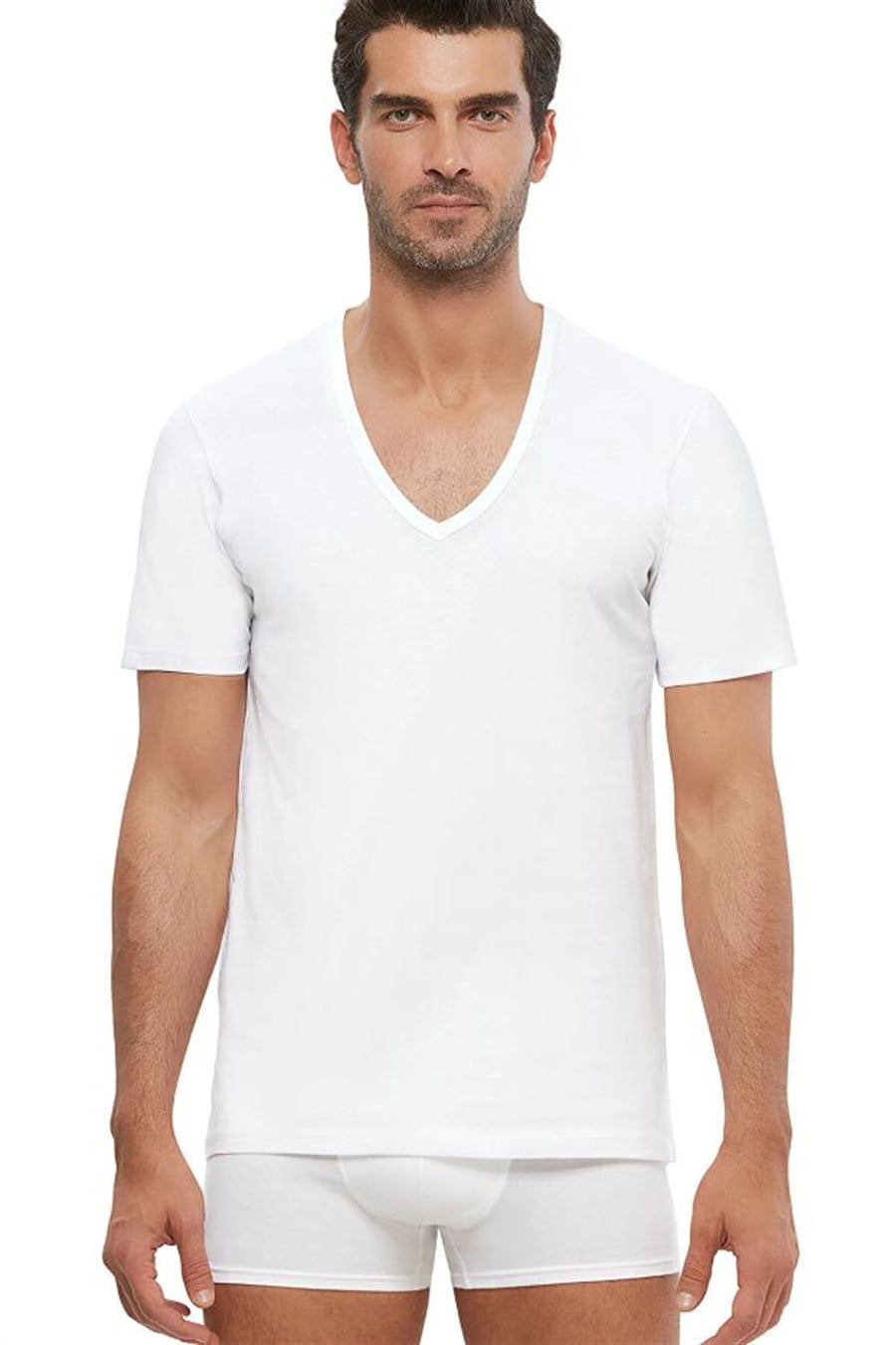 Kom Enrico 2'li Beyaz V Yaka Pamuk Erkek Tshirt