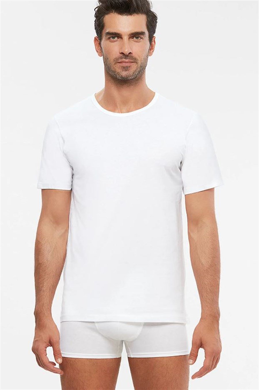 Kom Hulio 2'li Beyaz Bisiklet Yaka Erkek Tshirt