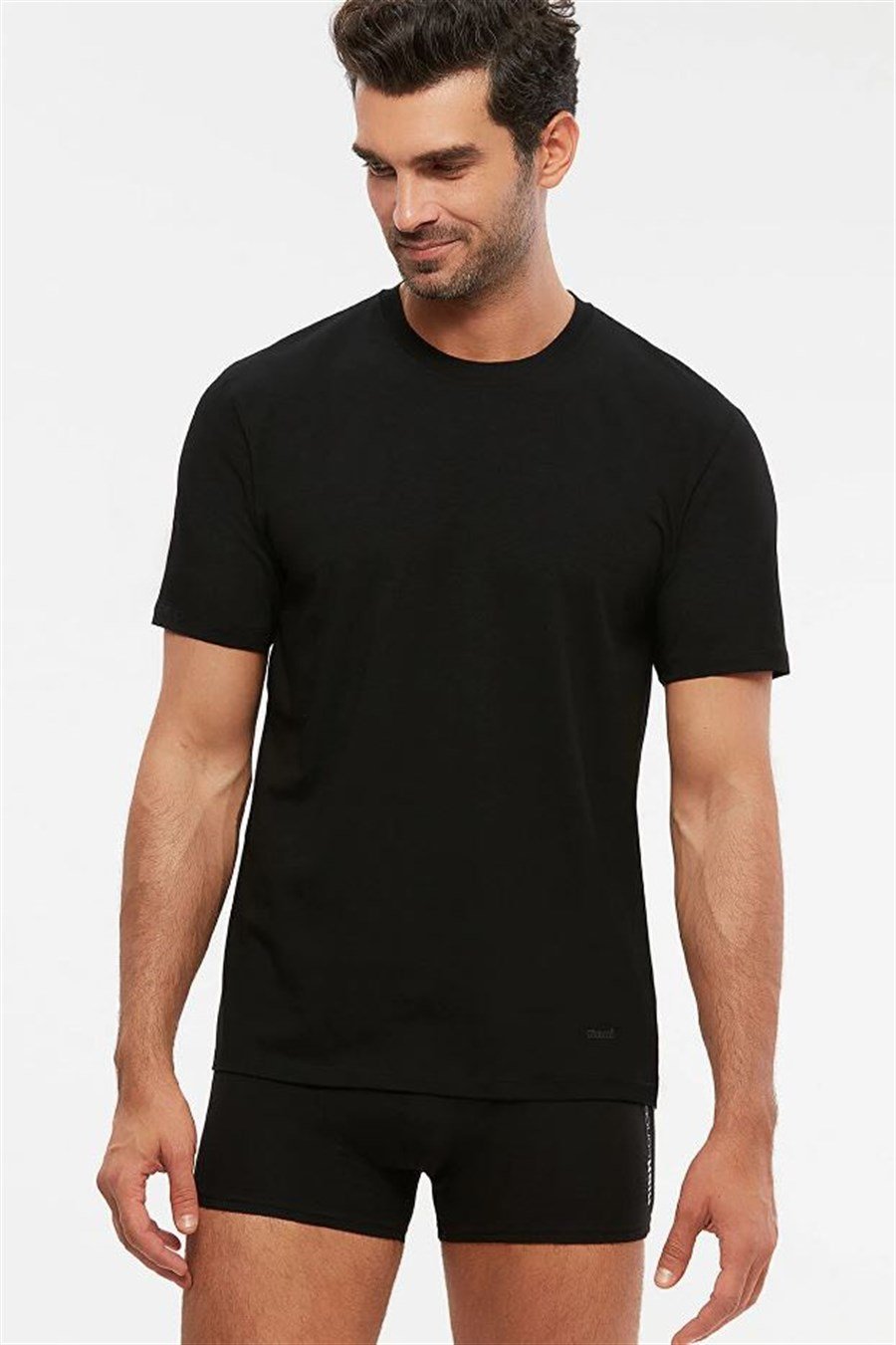 Kom James 2'li Siyah Bisiklet Yaka Basic Erkek Tshirt