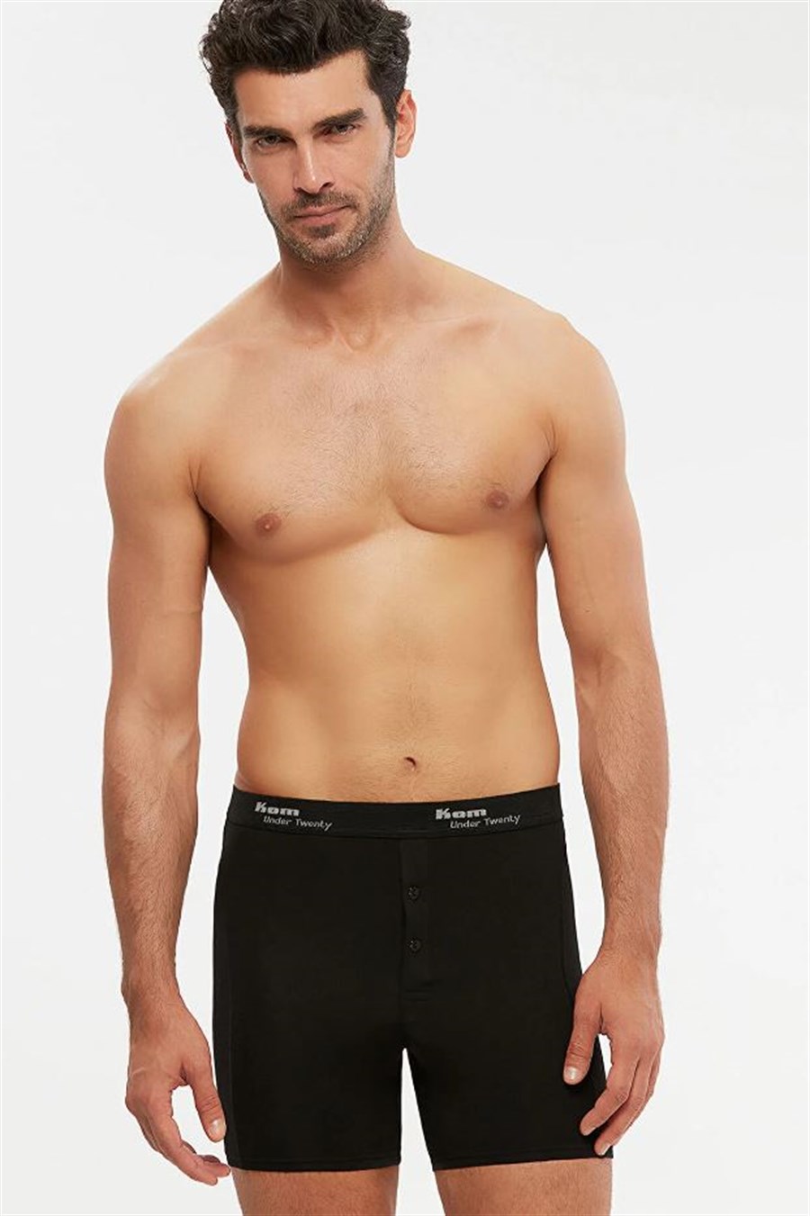 Kom Long Siyah Çift Düğmeli Uzun Erkek Boxer
