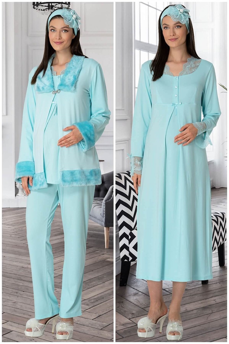 Mecit 5332 Sabahlık Pijama Takımı Gecelik Lohusa Set