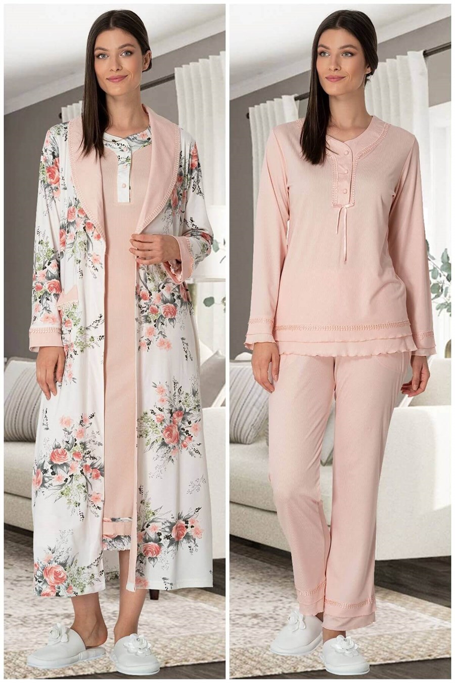 Mecit 5356 Sabahlık Gecelik Pijama Takım Lohusa Set