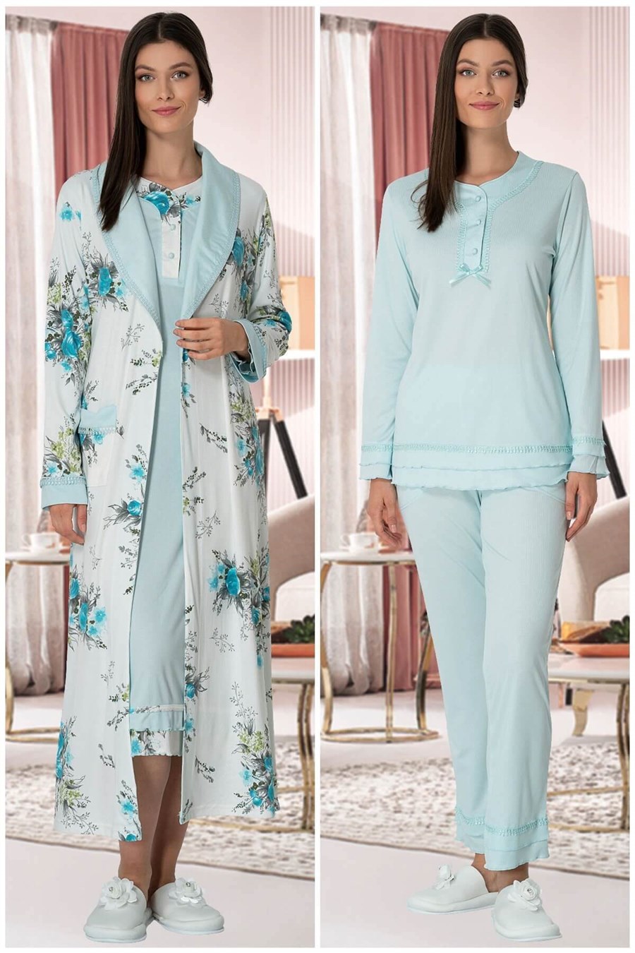 Mecit 5356 Sabahlık Gecelik Pijama Takım Lohusa Set