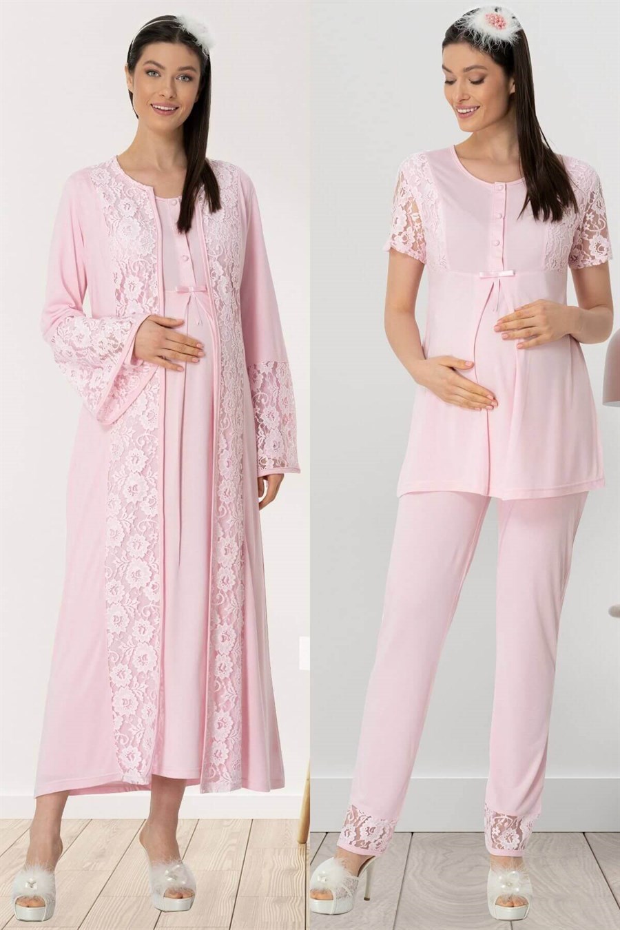 Mecit 5445 Pembe Dantelli Hamile Lohusa Set