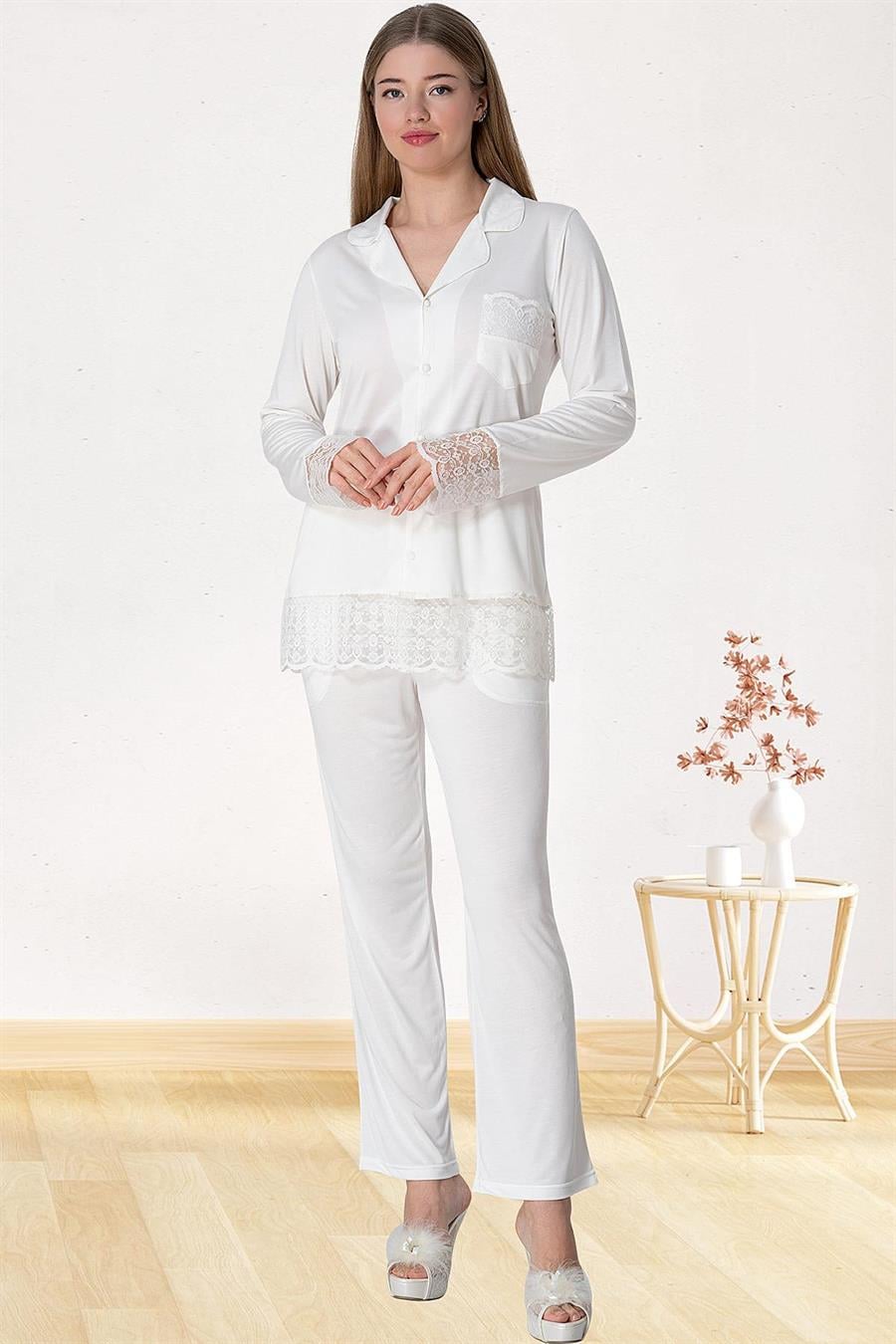 Mecit 5813 Ekru Kadın Pijama Takımı