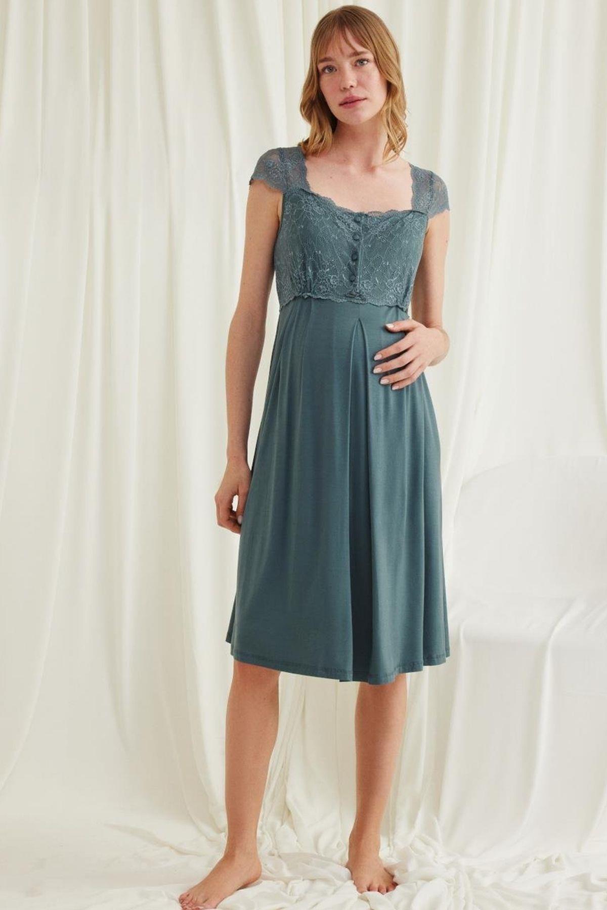 Monamise 18536 Yeşil Dantelli Hamile Lohusa Gecelik