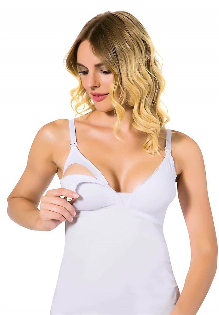 Nbb 3050 Beyaz Pamuklu Emzirme Lohusa Atlet