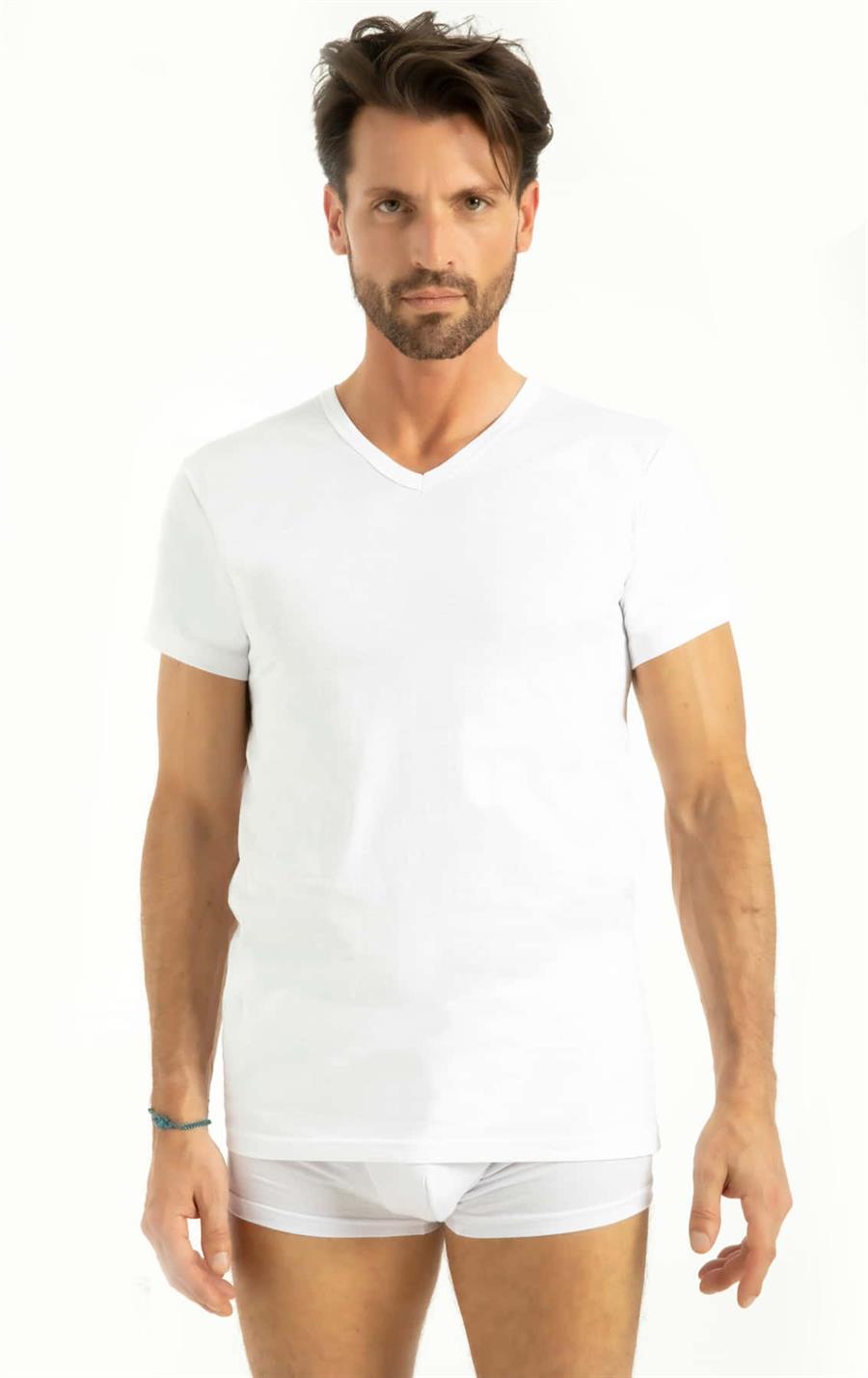 Q-En 1004 Beyaz Pamuk V Yaka Atlet